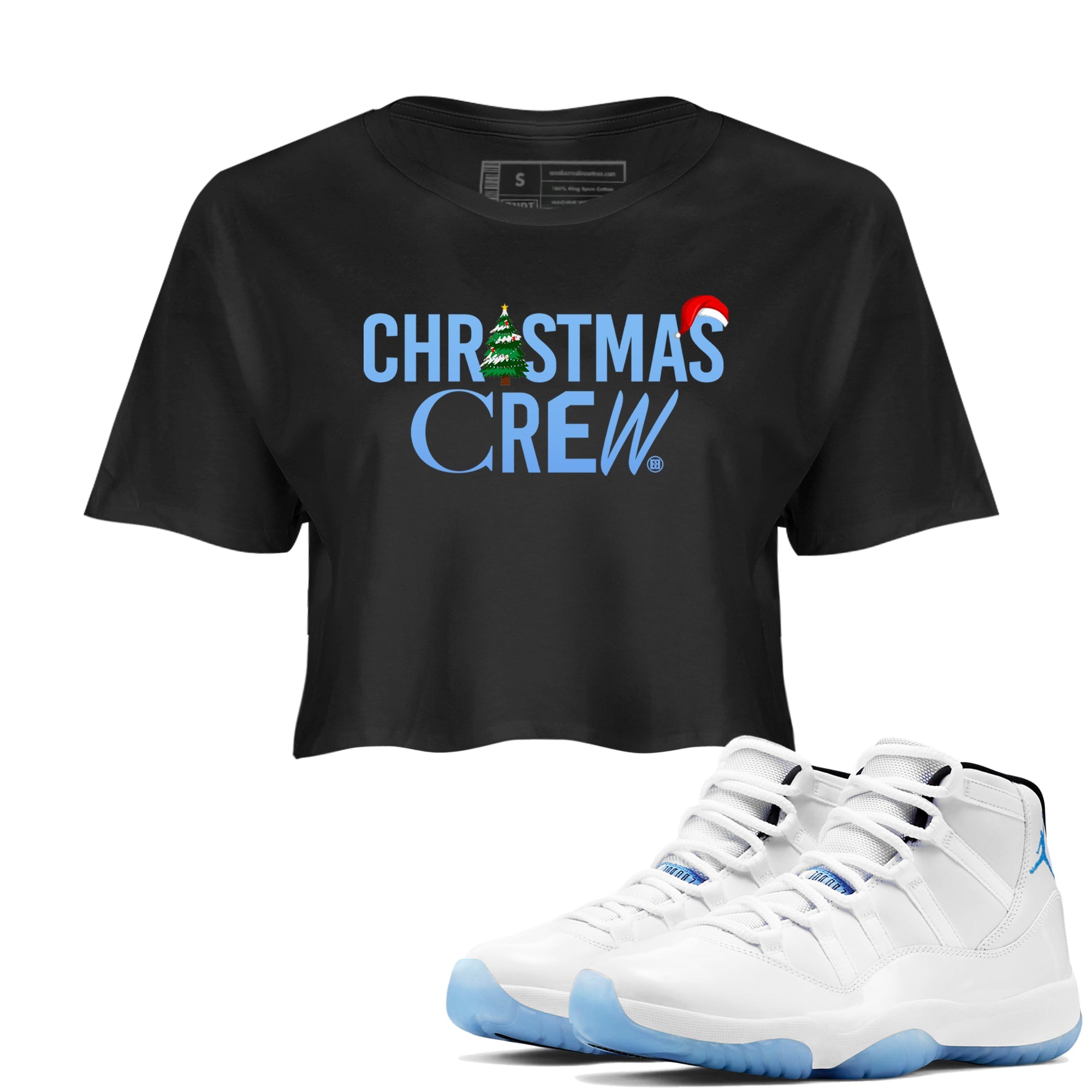 11s Legend Blue t-shirts to match sneakers Holiday Christmas Crew sneaker match tees Air Jordan 11 Retro Legend Blue match shoes to clothes Drip Gear Zone unisex cotton Black 1 crop tee