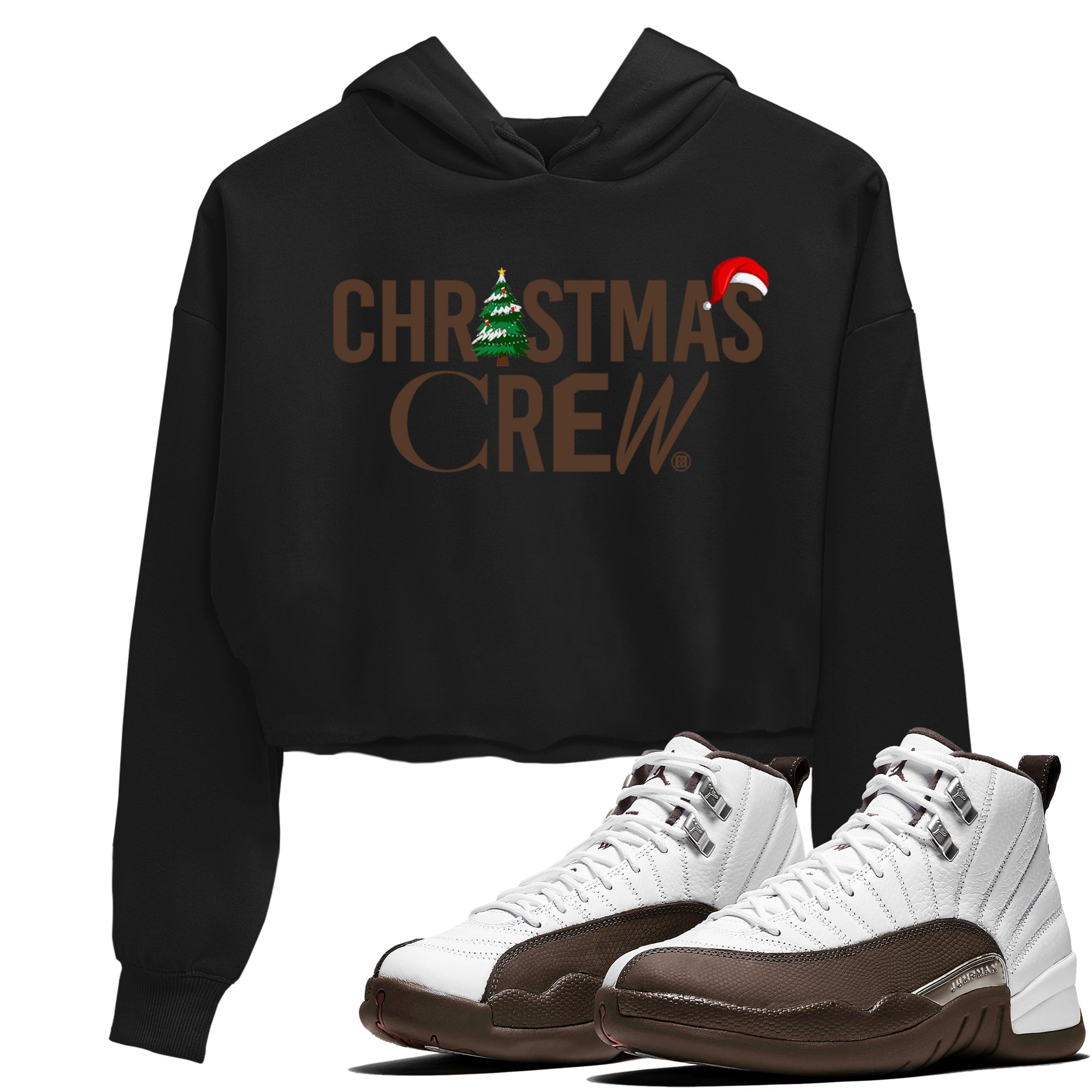 12s Baroque Brown t-shirts to match sneakers Holiday Christmas Crew sneaker match tees Air Jordan 12 Baroque Brown match shoes to clothes Drip Gear Zone unisex cotton Black 1 crop tee