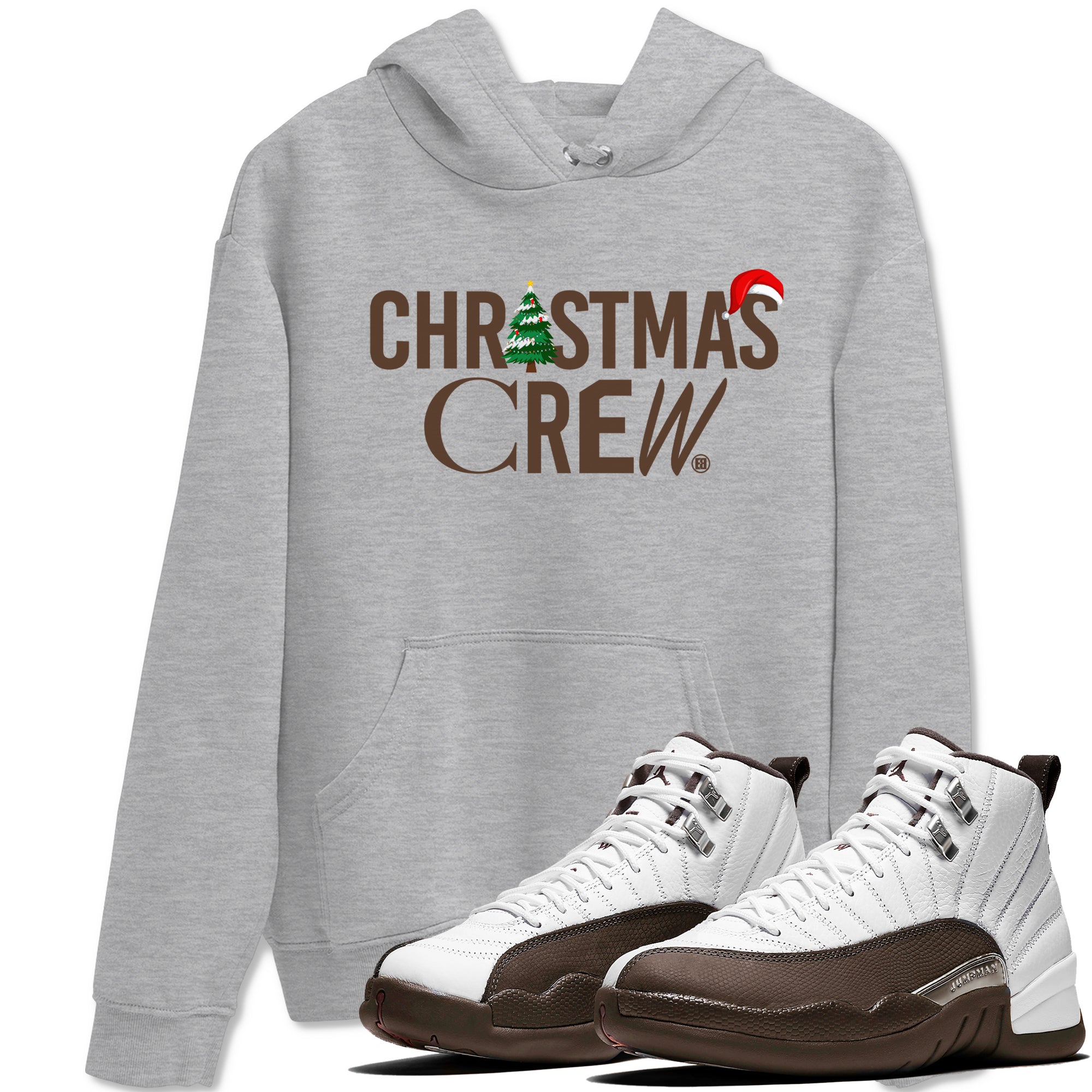 12s Baroque Brown t-shirts to match sneakers Holiday Christmas Crew sneaker match tees Air Jordan 12 Baroque Brown match shoes to clothes Drip Gear Zone unisex cotton Heather Grey 1 shirts