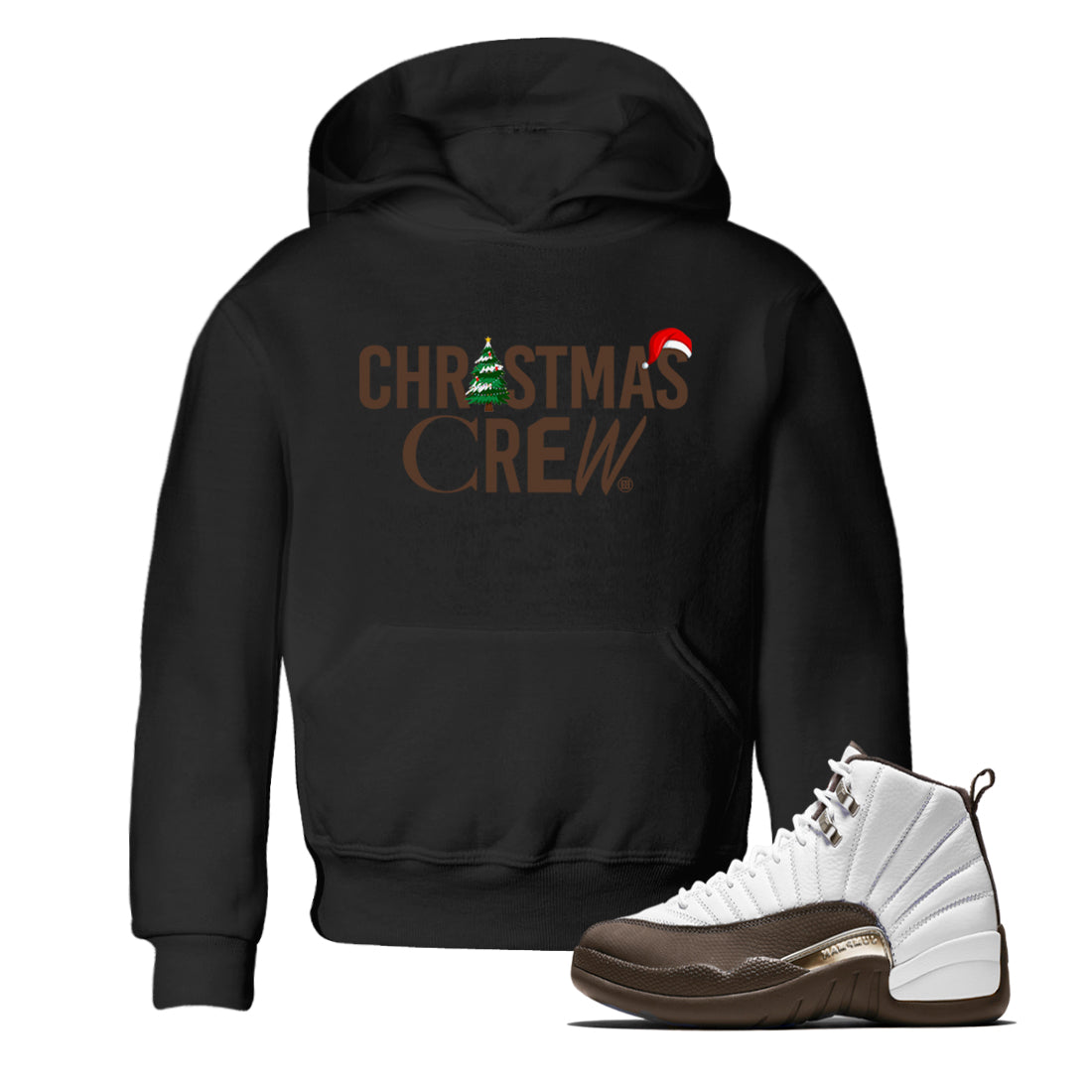 12s Baroque Brown t-shirts to match sneakers Holiday Christmas Crew sneaker match tees Air Jordan 12 Baroque Brown match shoes to clothes Drip Gear Zone Youth Baby Black 1 tee