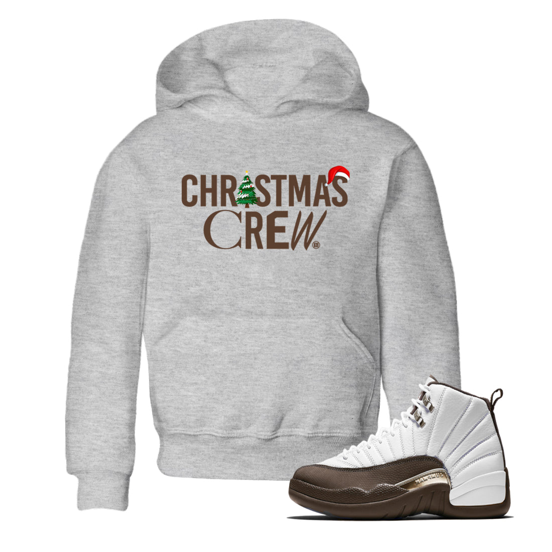 12s Baroque Brown t-shirts to match sneakers Holiday Christmas Crew sneaker match tees Air Jordan 12 Baroque Brown match shoes to clothes Drip Gear Zone Youth Baby Heather Grey 1 tee