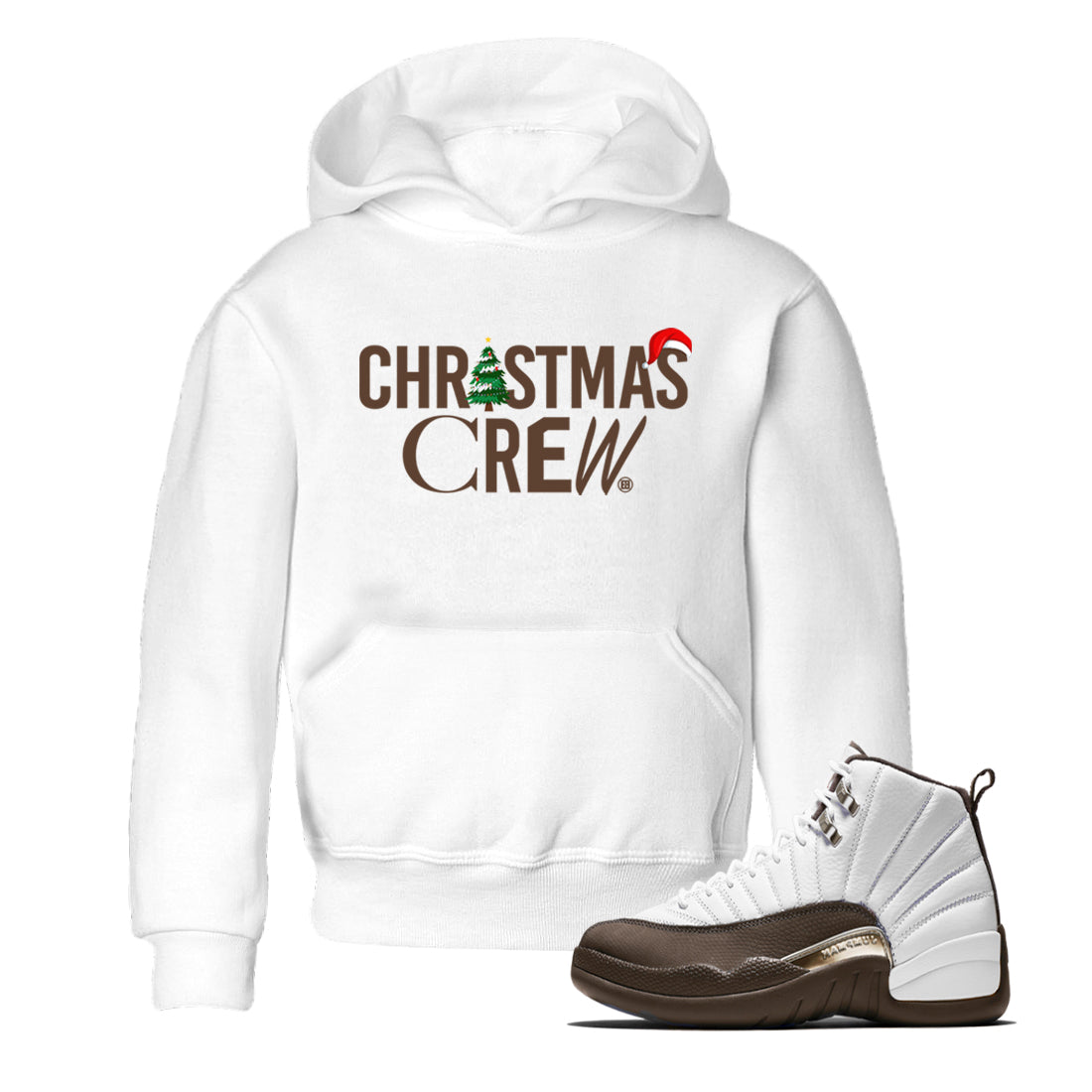 12s Baroque Brown t-shirts to match sneakers Holiday Christmas Crew sneaker match tees Air Jordan 12 Baroque Brown match shoes to clothes Drip Gear Zone Youth Baby White 1 tee