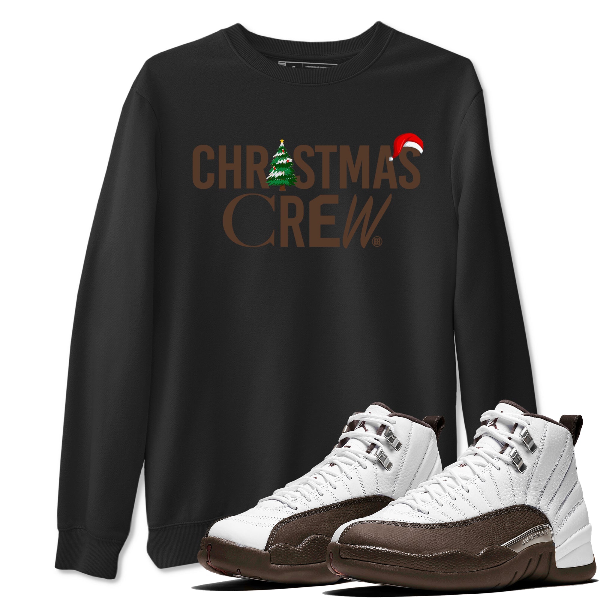 12s Baroque Brown t-shirts to match sneakers Holiday Christmas Crew sneaker match tees Air Jordan 12 Baroque Brown match shoes to clothes Drip Gear Zone unisex cotton Black 1 shirts