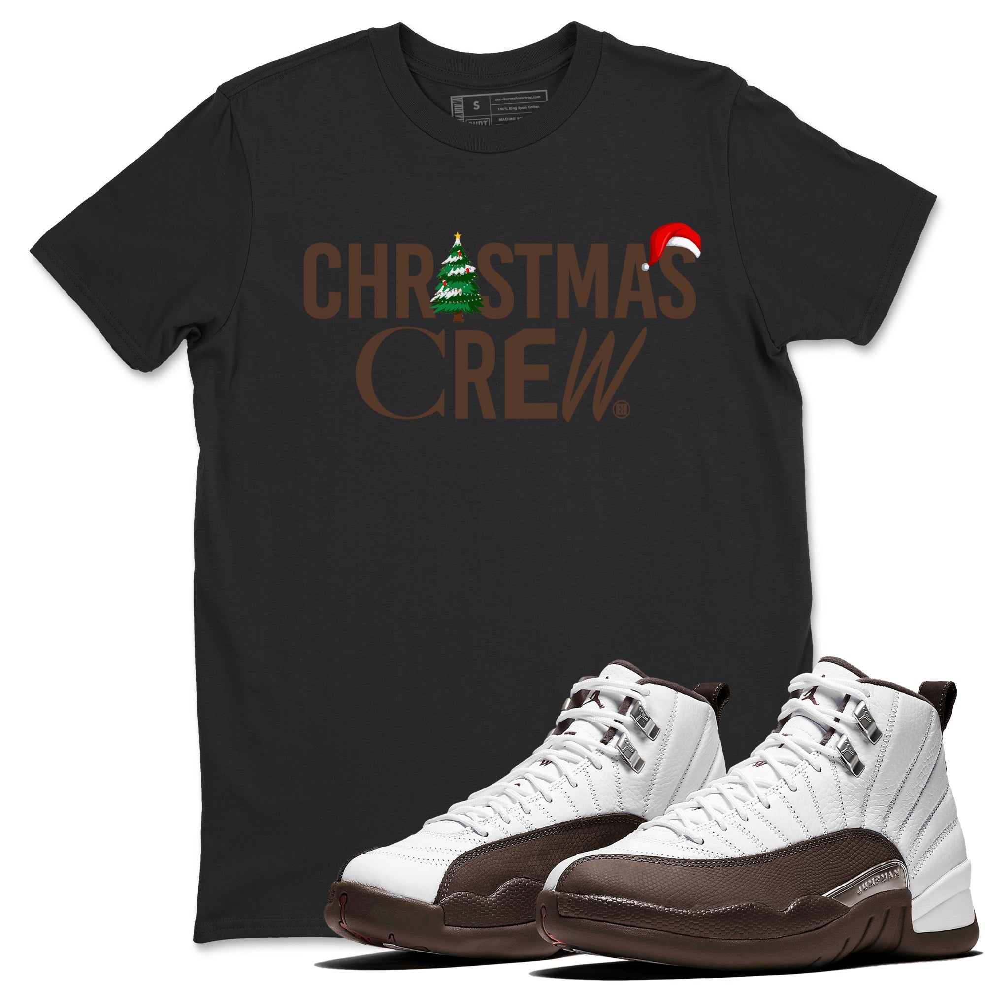 12s Baroque Brown t-shirts to match sneakers Holiday Christmas Crew sneaker match tees Air Jordan 12 Baroque Brown match shoes to clothes Drip Gear Zone unisex cotton Black 1 shirts