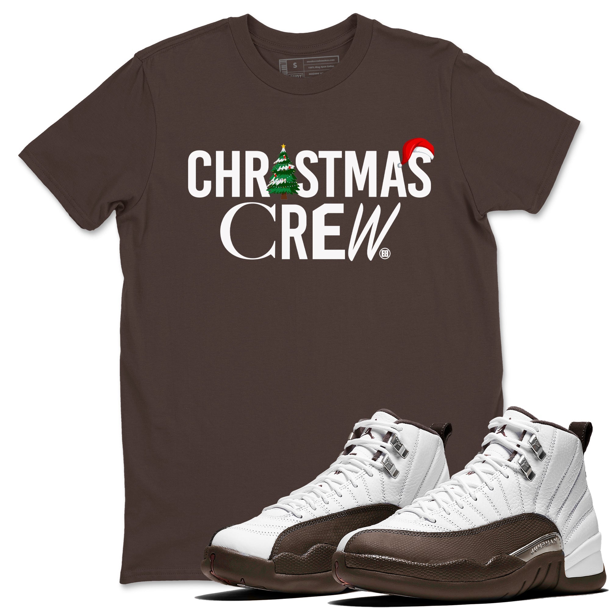 12s Baroque Brown t-shirts to match sneakers Holiday Christmas Crew sneaker match tees Air Jordan 12 Baroque Brown match shoes to clothes Drip Gear Zone unisex cotton Dark Chocolate 1 shirts
