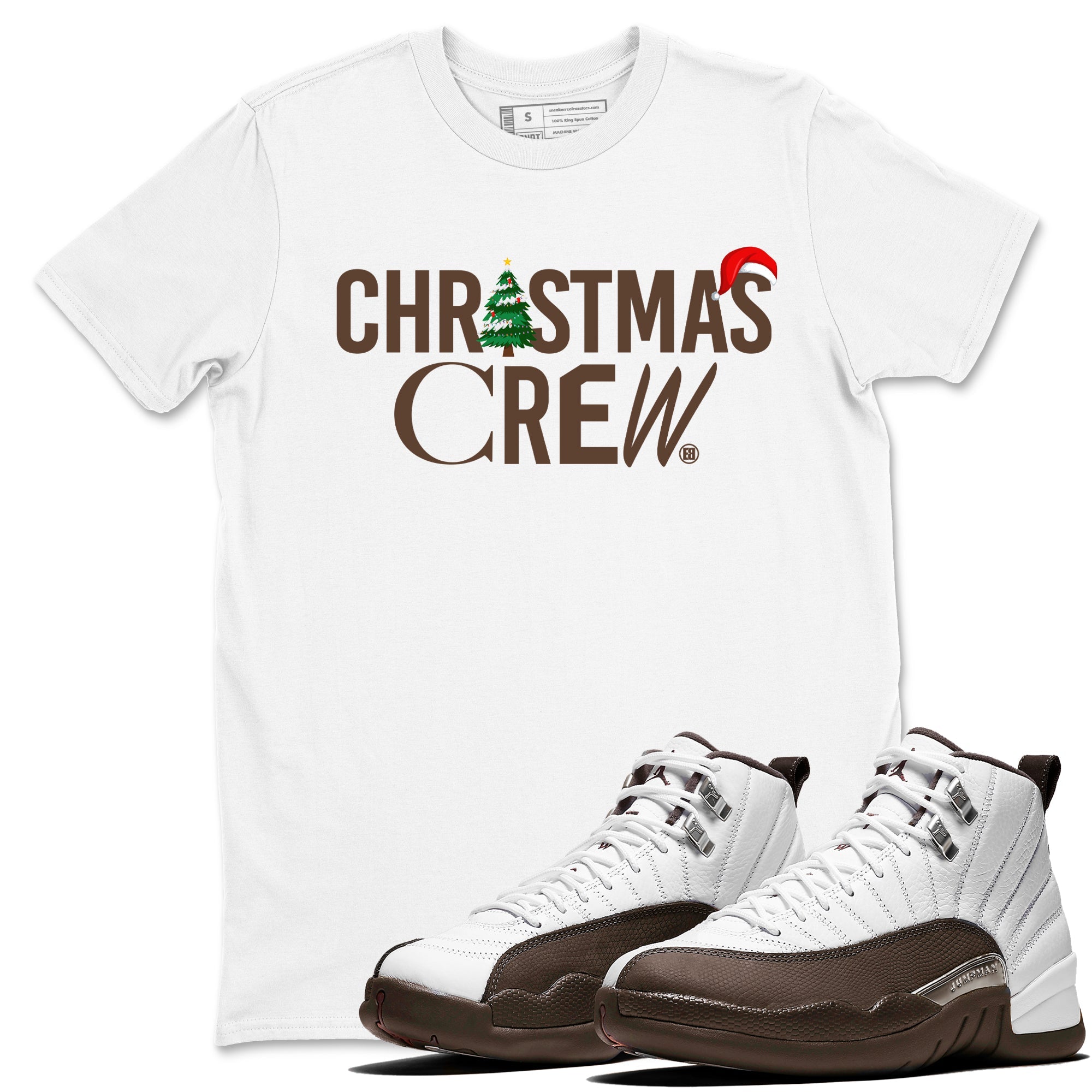 12s Baroque Brown t-shirts to match sneakers Holiday Christmas Crew sneaker match tees Air Jordan 12 Baroque Brown match shoes to clothes Drip Gear Zone unisex cotton White 1 shirts