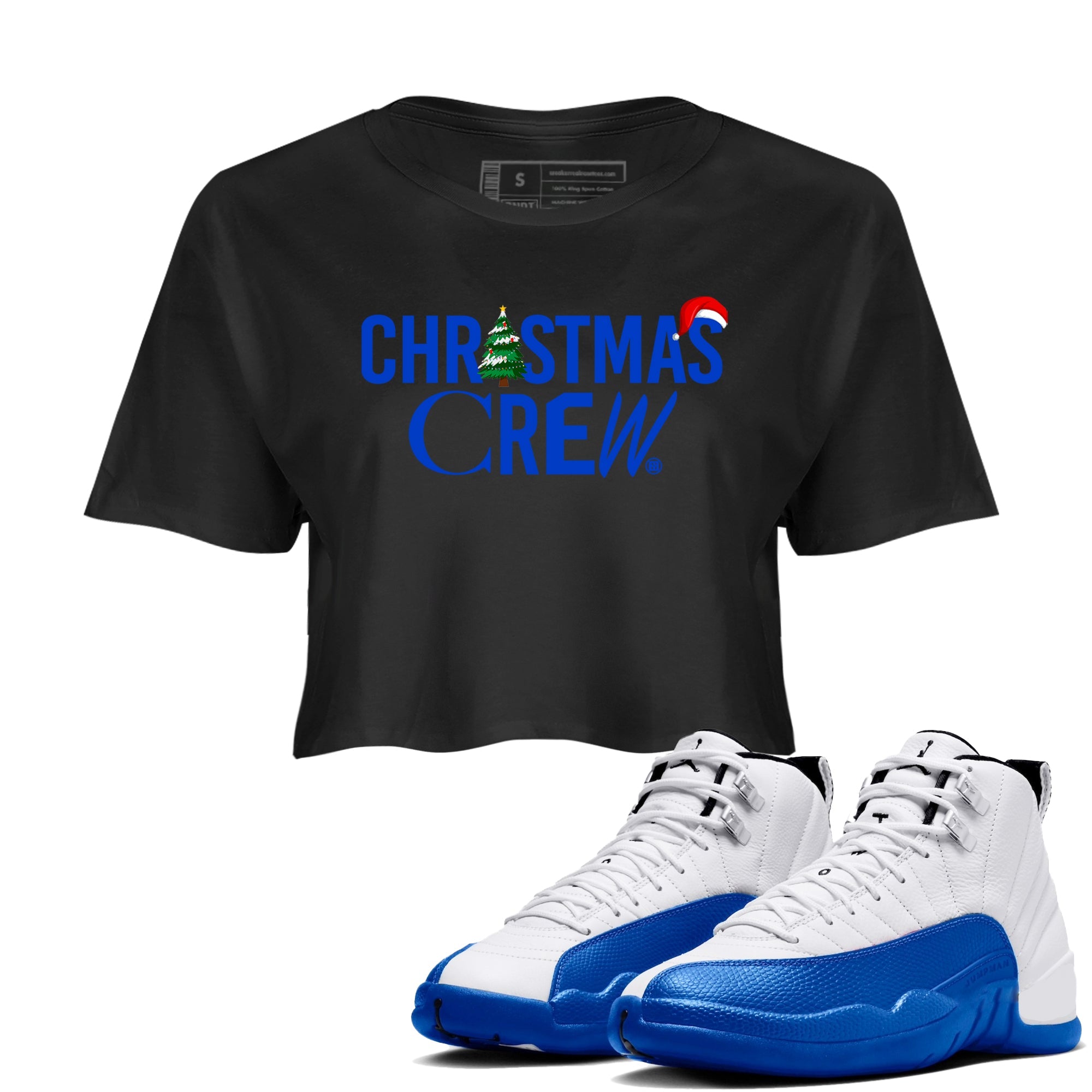 Air Jordan 12 Blueberry t-shirts to match sneakers Holiday Christmas Crew sneaker match tees 12s Blueberry match shoes to clothes Drip Gear Zone unisex cotton Black 1 crop tee