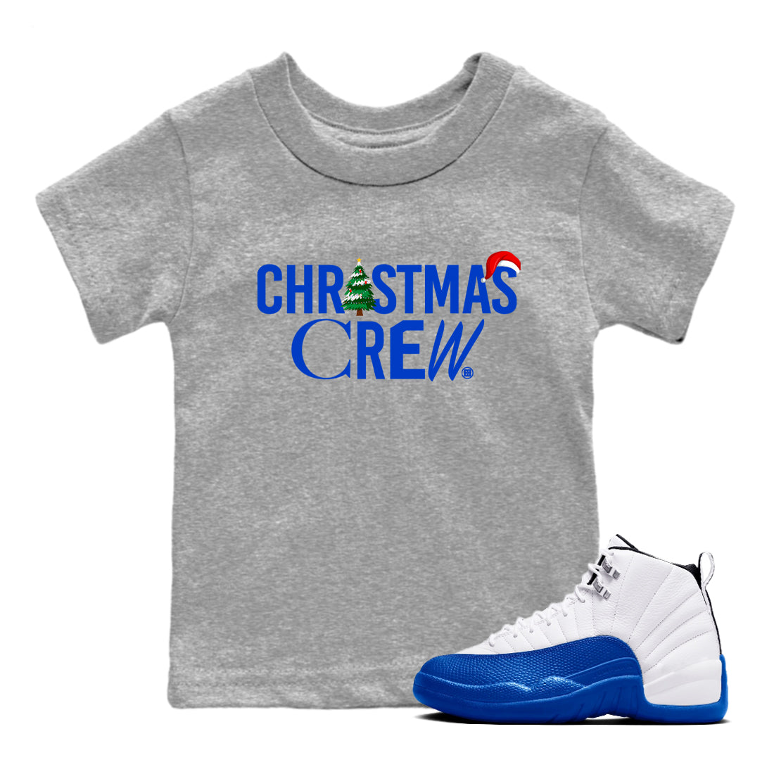 Air Jordan 12 Blueberry t-shirts to match sneakers Holiday Christmas Crew sneaker match tees 12s Blueberry match shoes to clothes Drip Gear Zone Youth Baby Heather Grey 1 tee