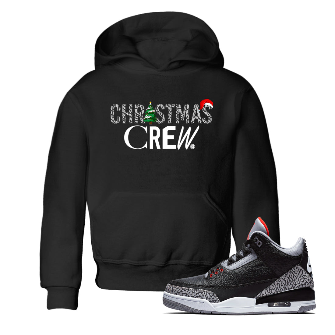 3s Black Cement t-shirts to match sneakers Holiday Christmas Crew sneaker match tees Jordan 3 Retro Black Cement match shoes to clothes Drip Gear Zone Youth Baby Black 1 tee