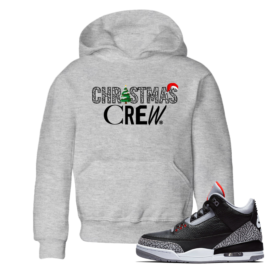 3s Black Cement t-shirts to match sneakers Holiday Christmas Crew sneaker match tees Jordan 3 Retro Black Cement match shoes to clothes Drip Gear Zone Youth Baby Heather Grey 1 tee
