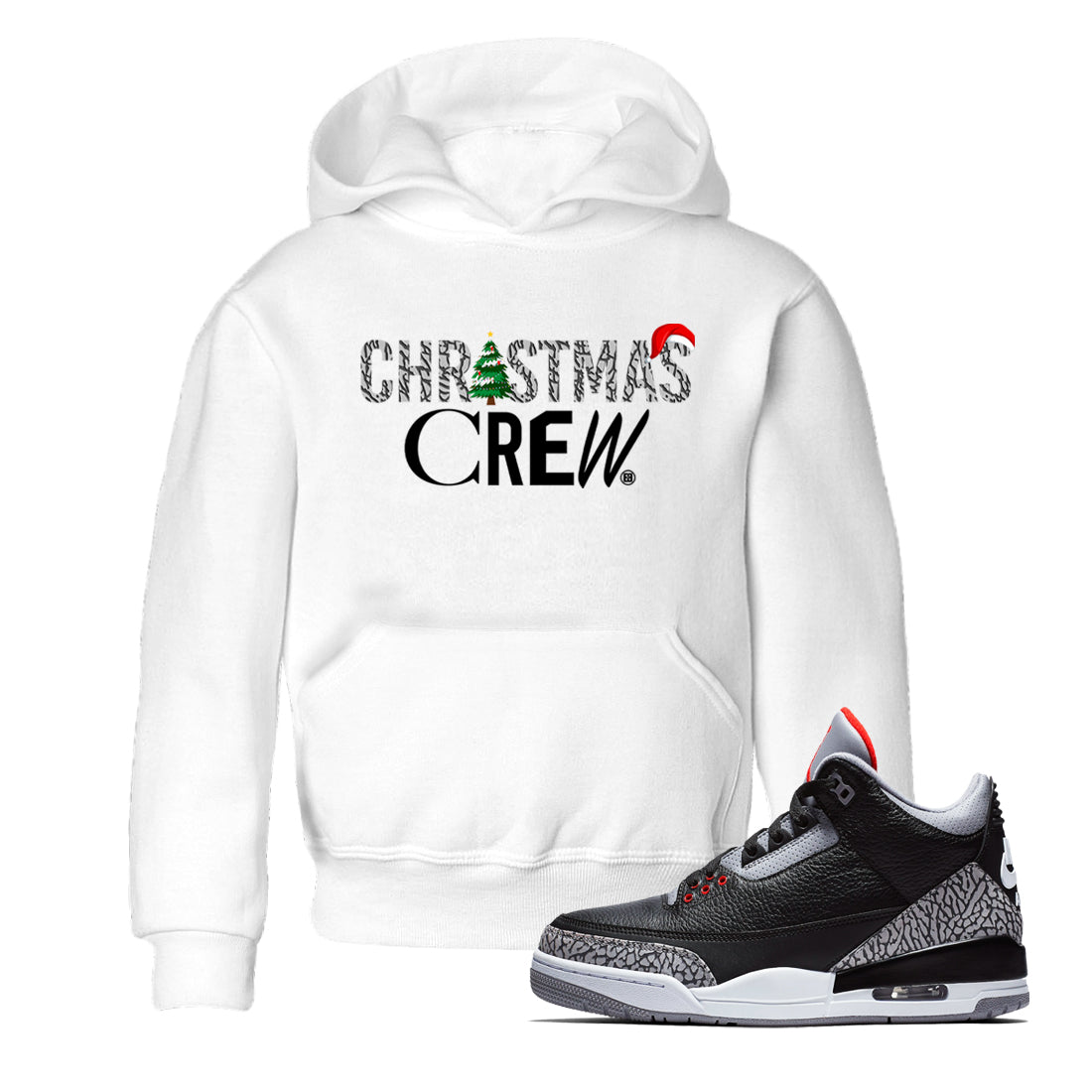 3s Black Cement t-shirts to match sneakers Holiday Christmas Crew sneaker match tees Jordan 3 Retro Black Cement match shoes to clothes Drip Gear Zone Youth Baby White 1 tee