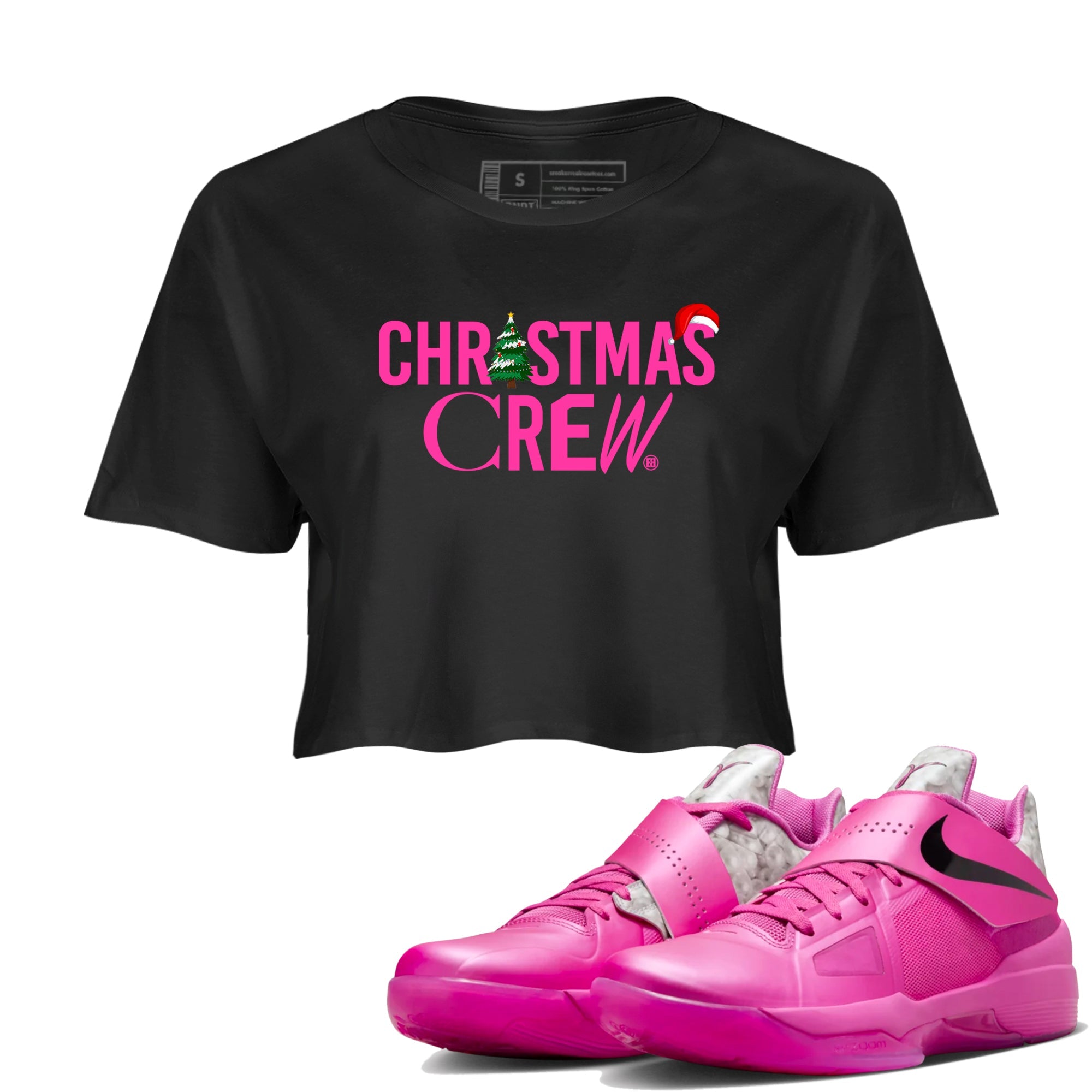 Nike KD 4 Retro Aunt Pearl shirts to match jordans Christmas Crew Holiday Christmas sneaker match tees Nike KD 4 Aunt Pearl match shoes to clothes Drip Gear Zone unisex cotton Black 1 crop tee