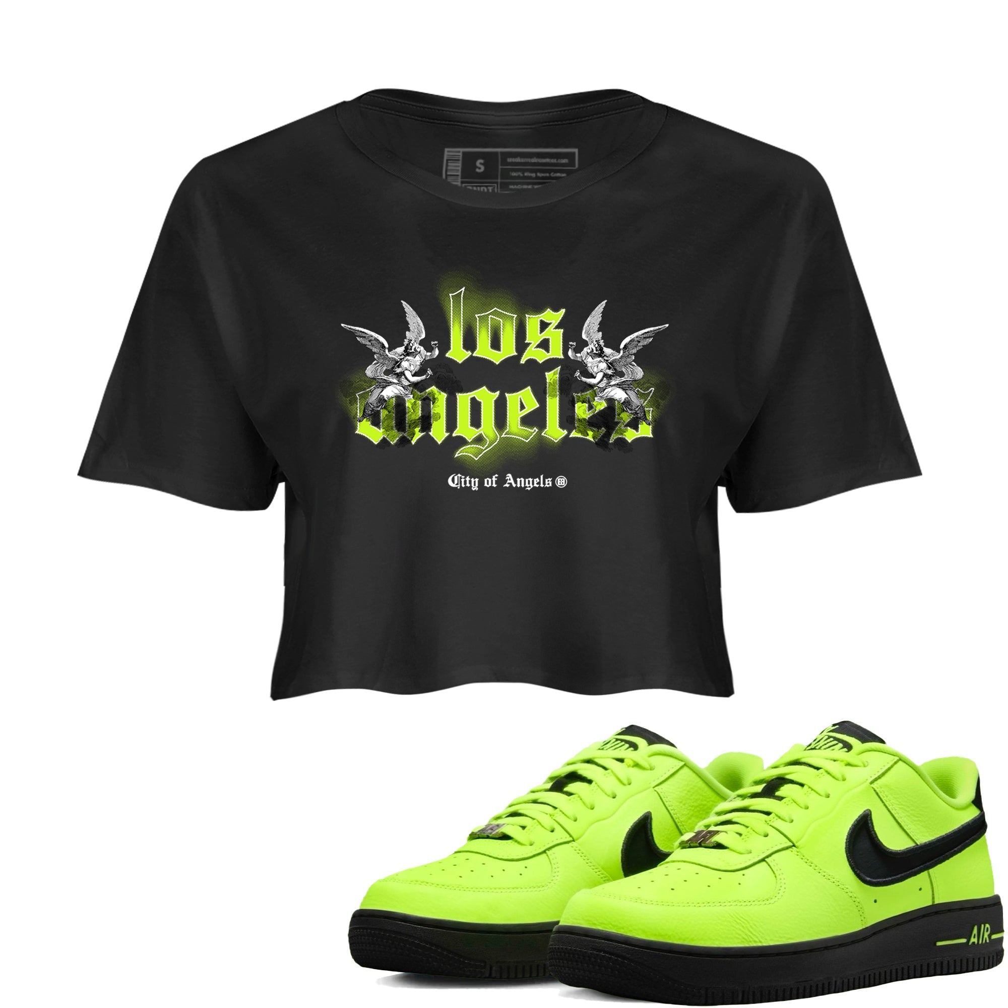 AF 1 Volt shirts to match jordans City Of Angeles sneaker match tees Air Force 1 Low Dance Volt match shoes to clothes Drip Gear Zone unisex cotton Black 1 crop tee
