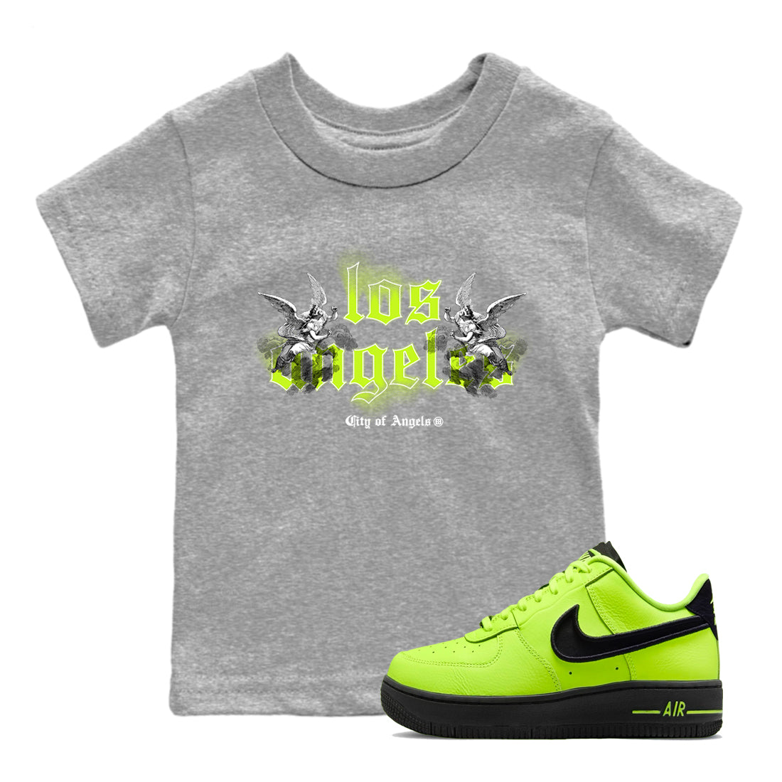 AF 1 Volt shirts to match jordans City Of Angeles sneaker match tees Air Force 1 Low Dance Volt match shoes to clothes Drip Gear Zone Youth Baby Heather Grey 1 tee