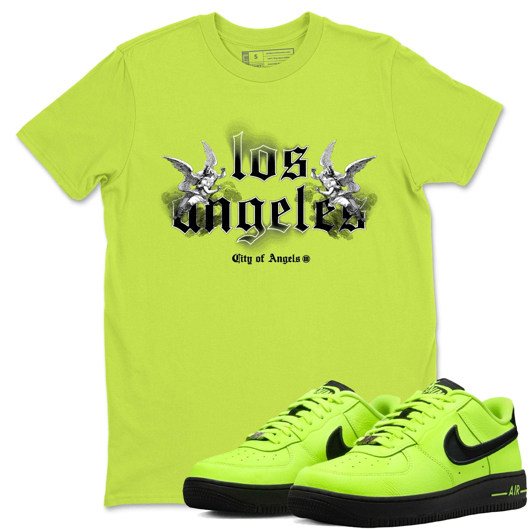 AF 1 Volt shirts to match jordans City Of Angeles sneaker match tees Air Force 1 Low Dance Volt match shoes to clothes Drip Gear Zone unisex cotton Safety Green 1 shirts