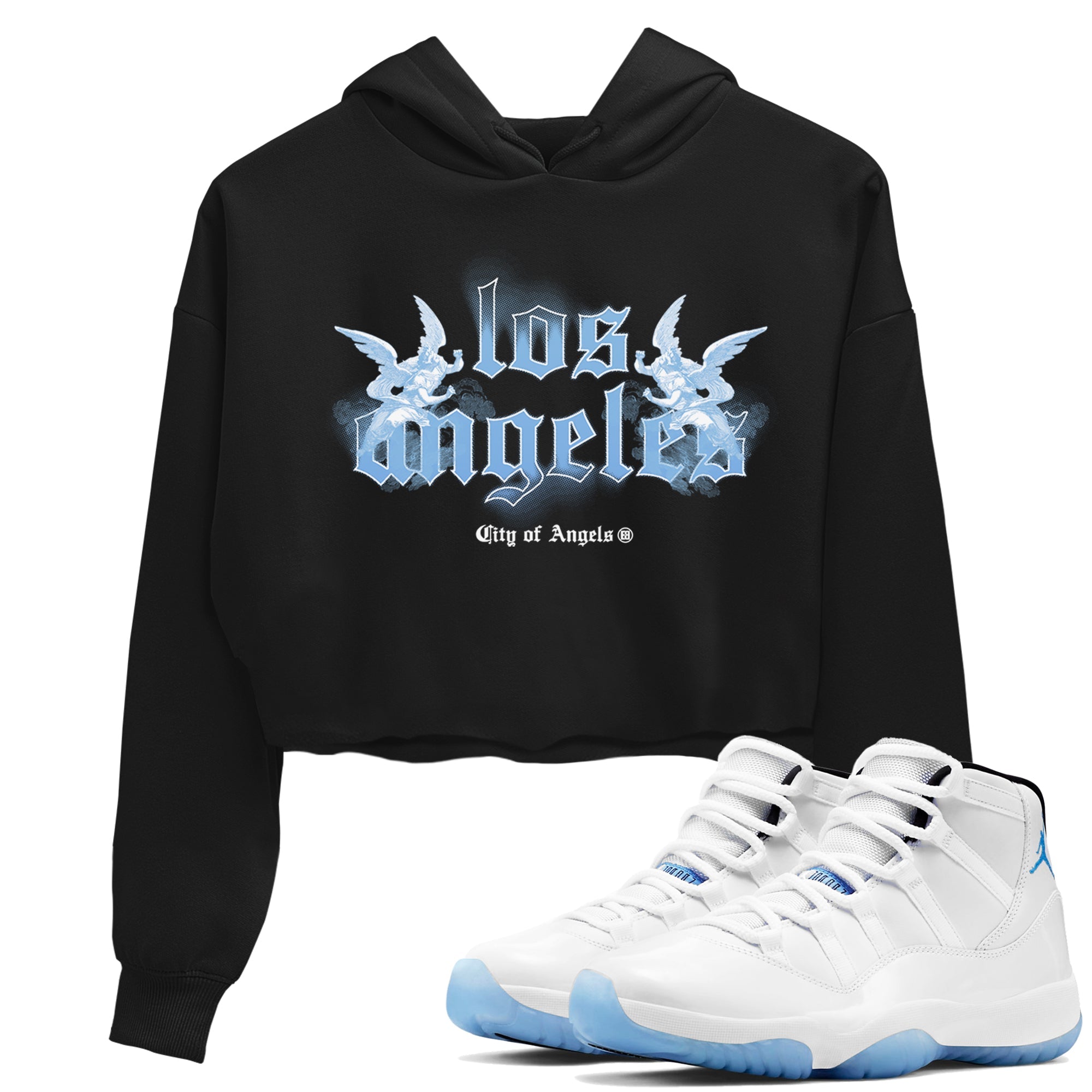 Air Jordan 11s Legend Blue shirts to match jordans City Of Angeles sneaker match tees Air Jordan 11 Retro Legend Blue match shoes to clothes Drip Gear Zone unisex cotton Black 1 crop tee