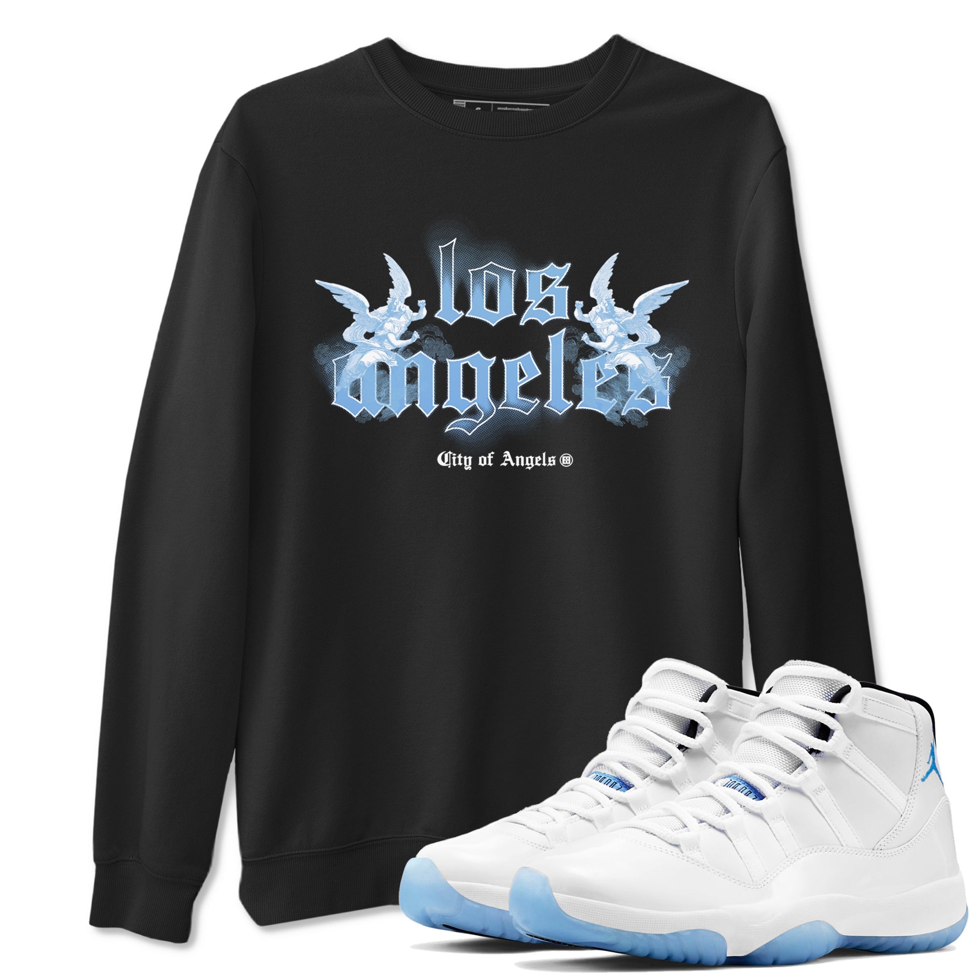 Air Jordan 11s Legend Blue shirts to match jordans City Of Angeles sneaker match tees Air Jordan 11 Retro Legend Blue match shoes to clothes Drip Gear Zone unisex cotton Black 1 shirts