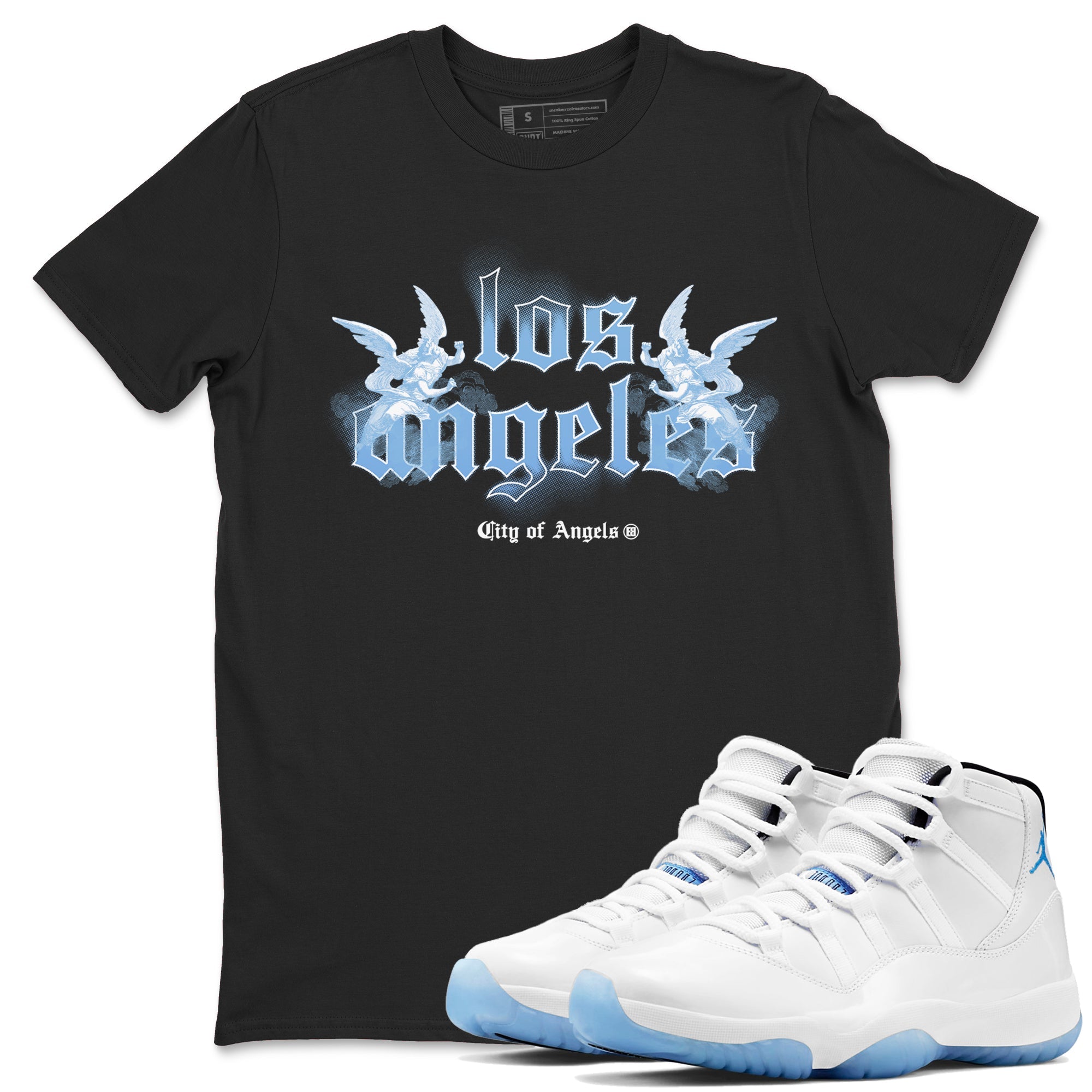 Air Jordan 11s Legend Blue shirts to match jordans City Of Angeles sneaker match tees Air Jordan 11 Retro Legend Blue match shoes to clothes Drip Gear Zone unisex cotton Black 1 shirts