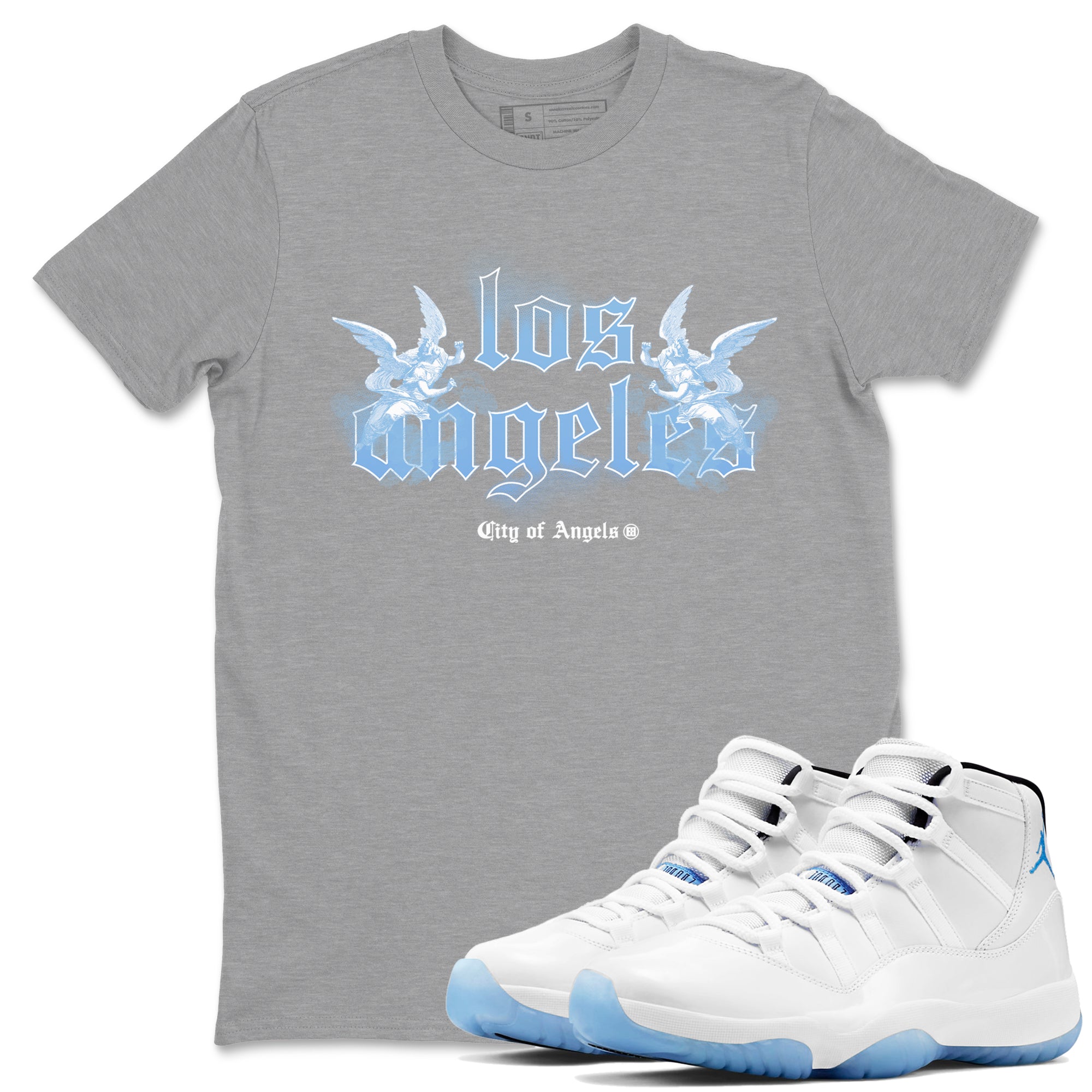 Air Jordan 11s Legend Blue shirts to match jordans City Of Angeles sneaker match tees Air Jordan 11 Retro Legend Blue match shoes to clothes Drip Gear Zone unisex cotton Heather Grey 1 shirts