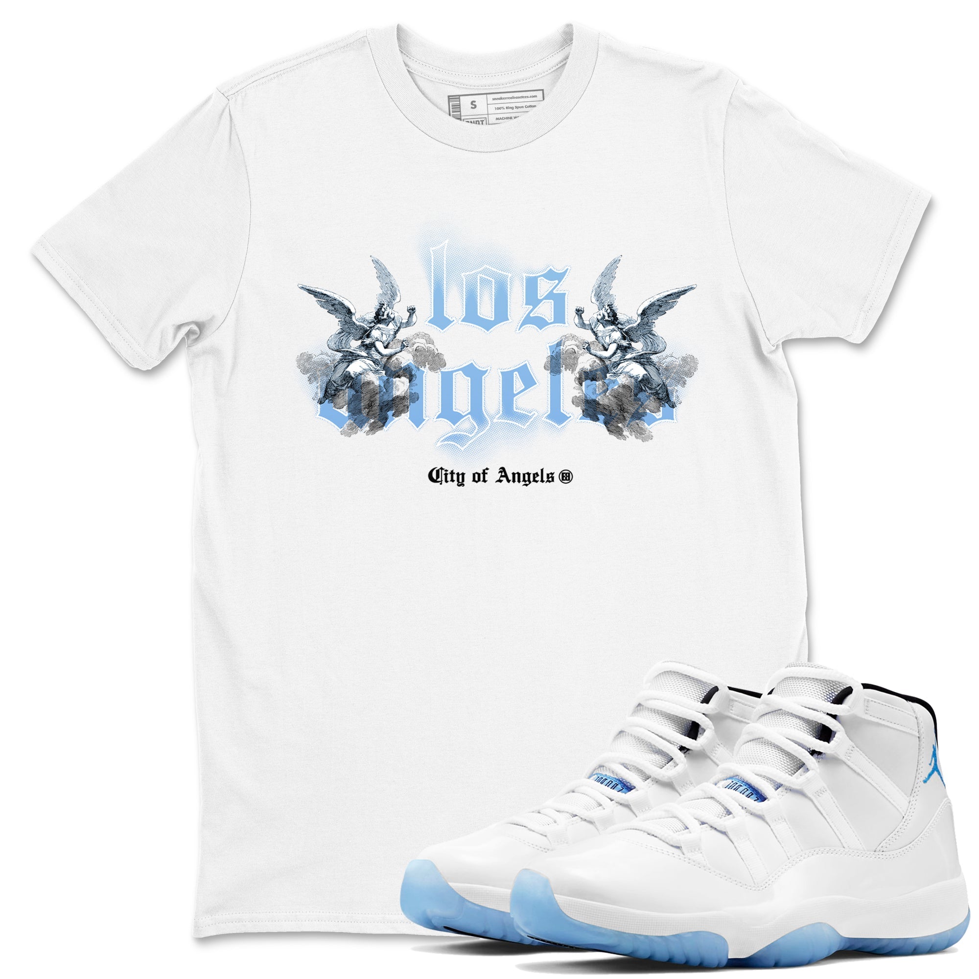 Air Jordan 11s Legend Blue shirts to match jordans City Of Angeles sneaker match tees Air Jordan 11 Retro Legend Blue match shoes to clothes Drip Gear Zone unisex cotton White 1 shirts