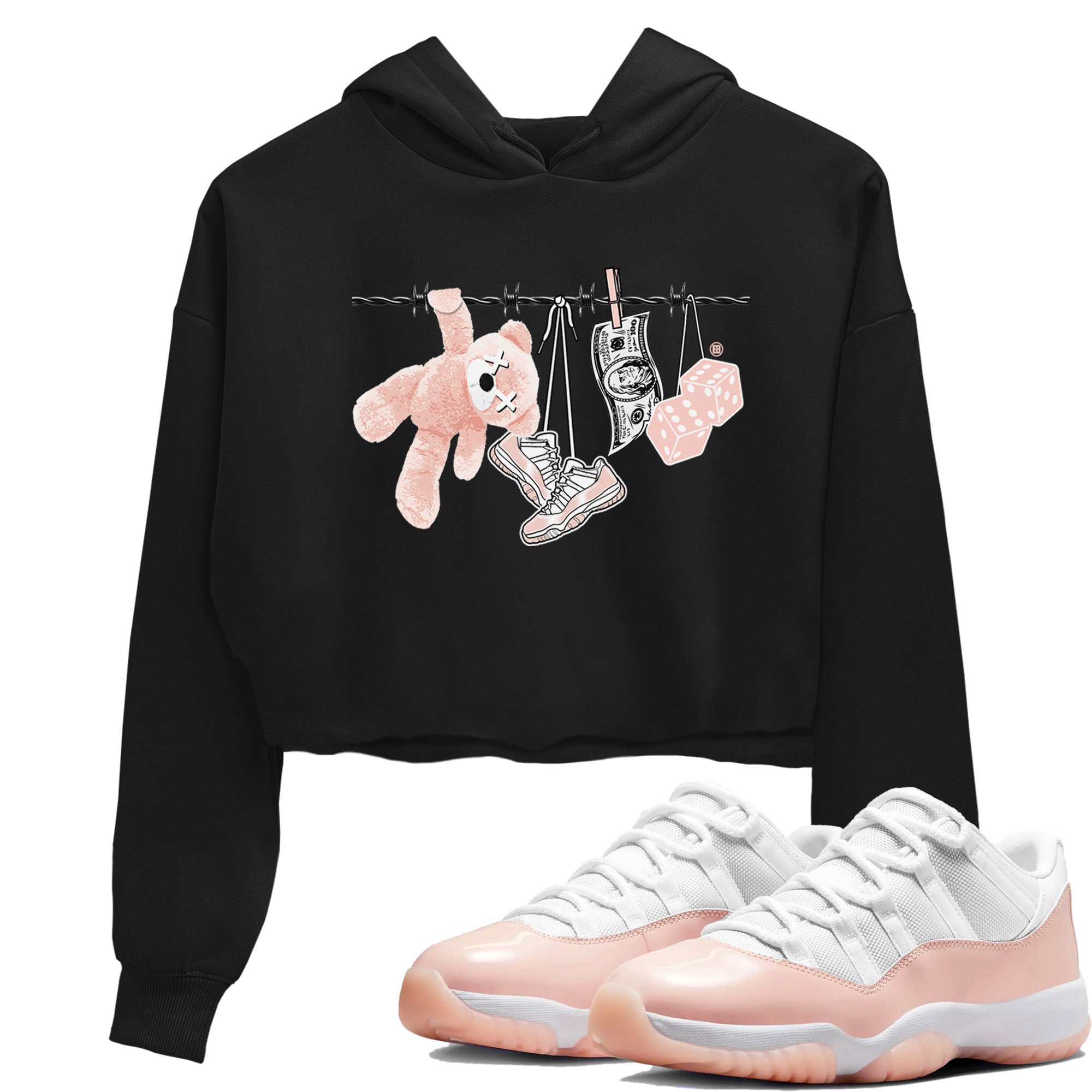 11s Legend Pink shirts to match jordans Clothesline sneaker match tees Air Jordan 11 Legend Pink Drip Gear Zone streetwear brand Black 1 crop tee
