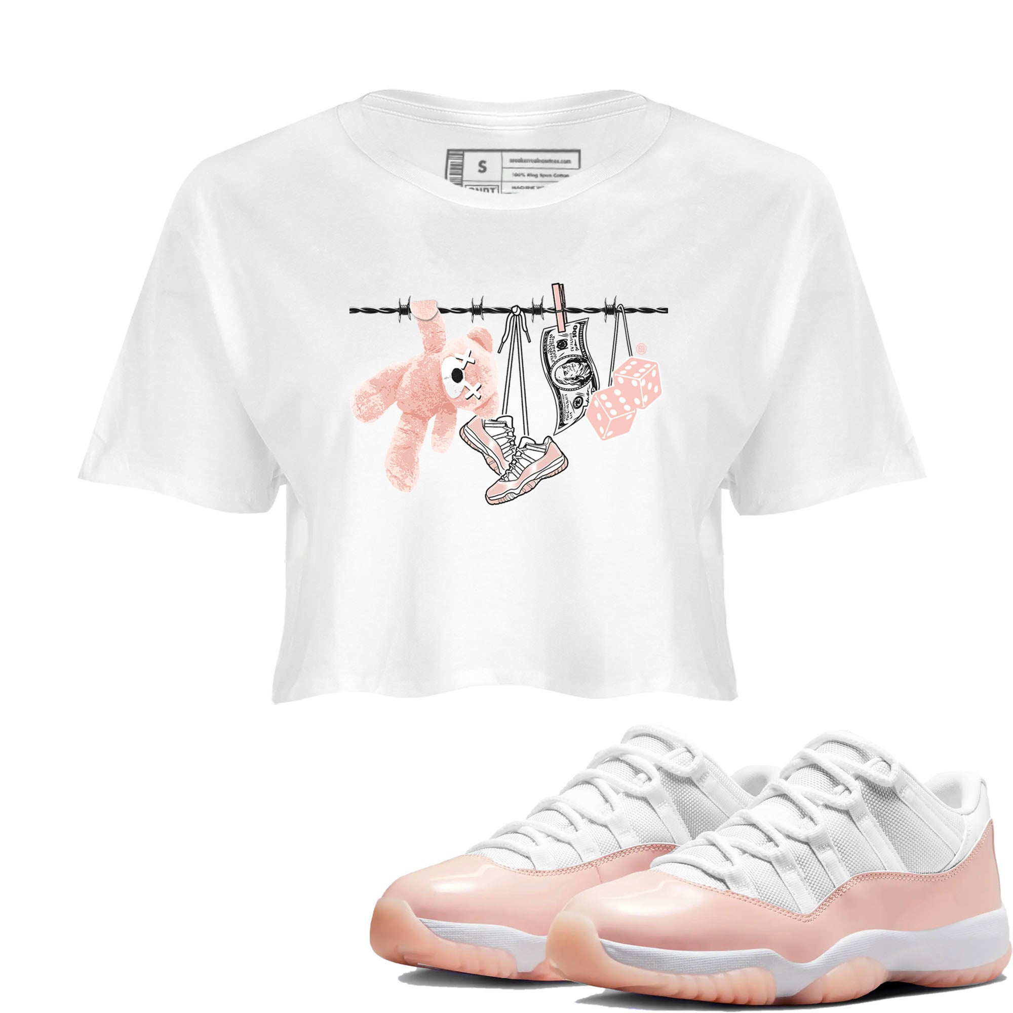 11s Legend Pink shirts to match jordans Clothesline sneaker match tees Air Jordan 11 Legend Pink Drip Gear Zone streetwear brand White 1 crop tee