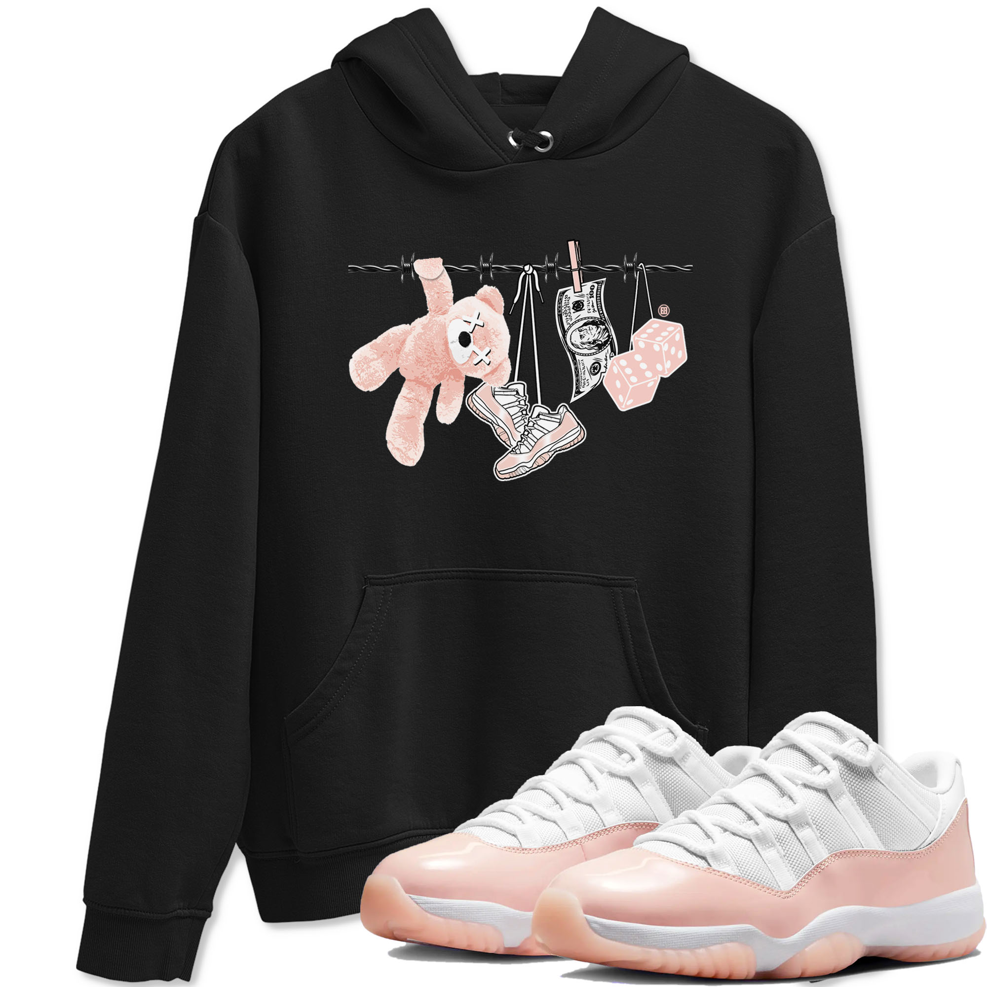 11s Legend Pink shirts to match jordans Clothesline sneaker match tees Air Jordan 11 Legend Pink Drip Gear Zone streetwear brand Black 1 unisex cotton tee
