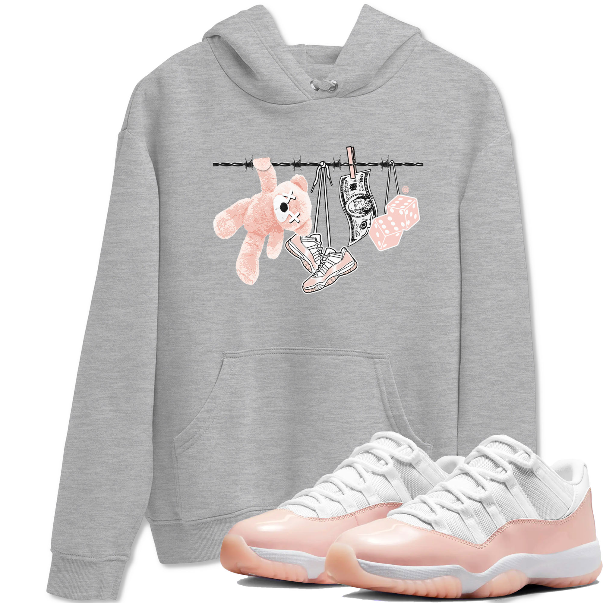 11s Legend Pink shirts to match jordans Clothesline sneaker match tees Air Jordan 11 Legend Pink Drip Gear Zone streetwear brand Heather Grey 1 unisex cotton tee