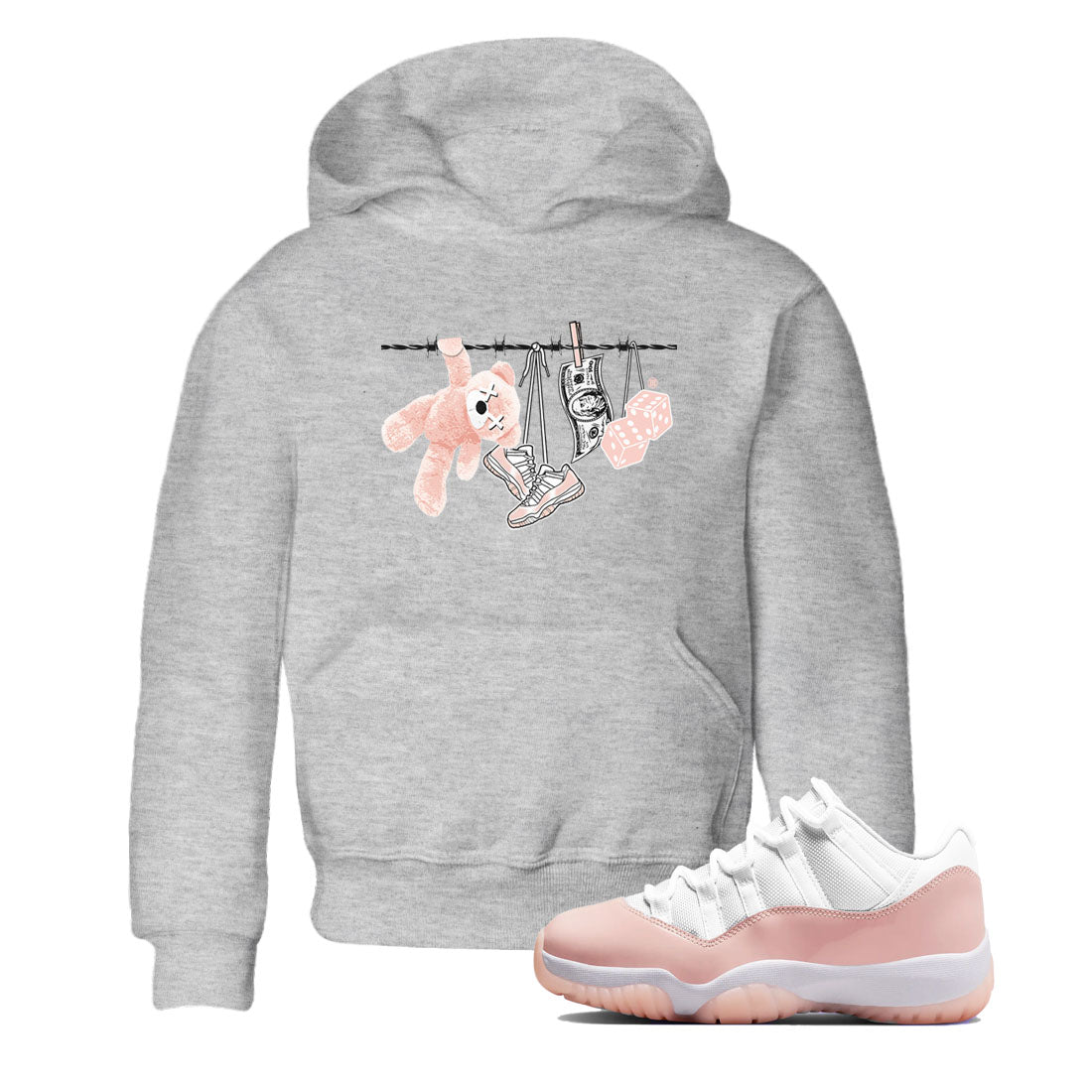 11s Legend Pink shirts to match jordans Clothesline sneaker match tees Air Jordan 11 Legend Pink Drip Gear Zone streetwear brand Baby and Youth Heather Grey 1 cotton tee