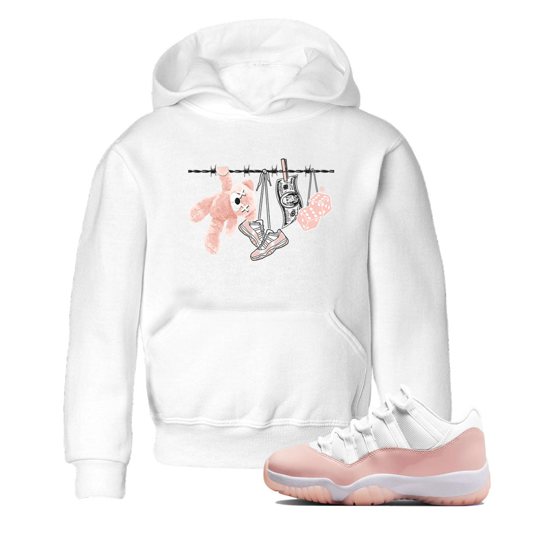 11s Legend Pink shirts to match jordans Clothesline sneaker match tees Air Jordan 11 Legend Pink Drip Gear Zone streetwear brand Baby and Youth White 1 cotton tee