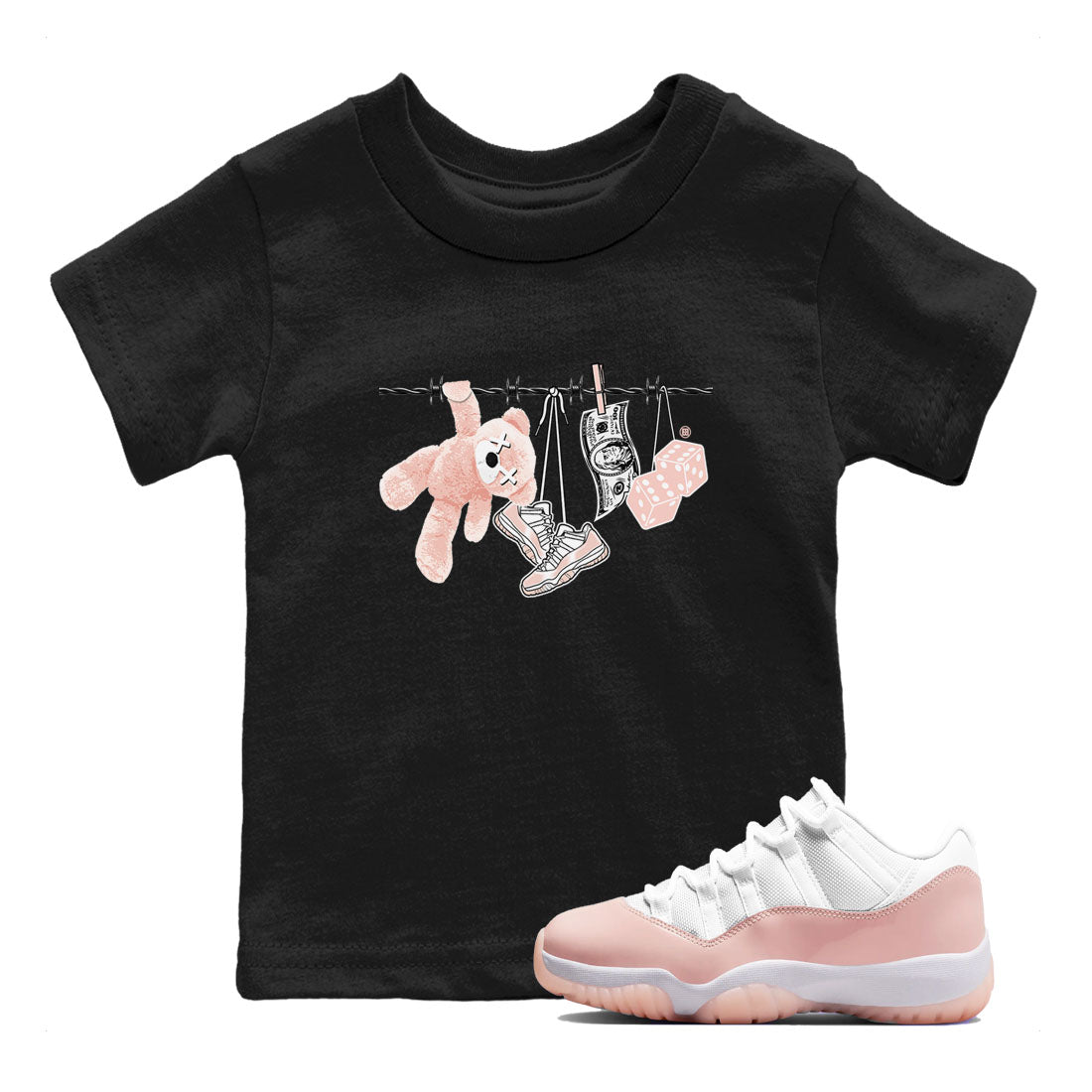11s Legend Pink shirts to match jordans Clothesline sneaker match tees Air Jordan 11 Legend Pink Drip Gear Zone streetwear brand Baby and Youth Black 1 cotton tee