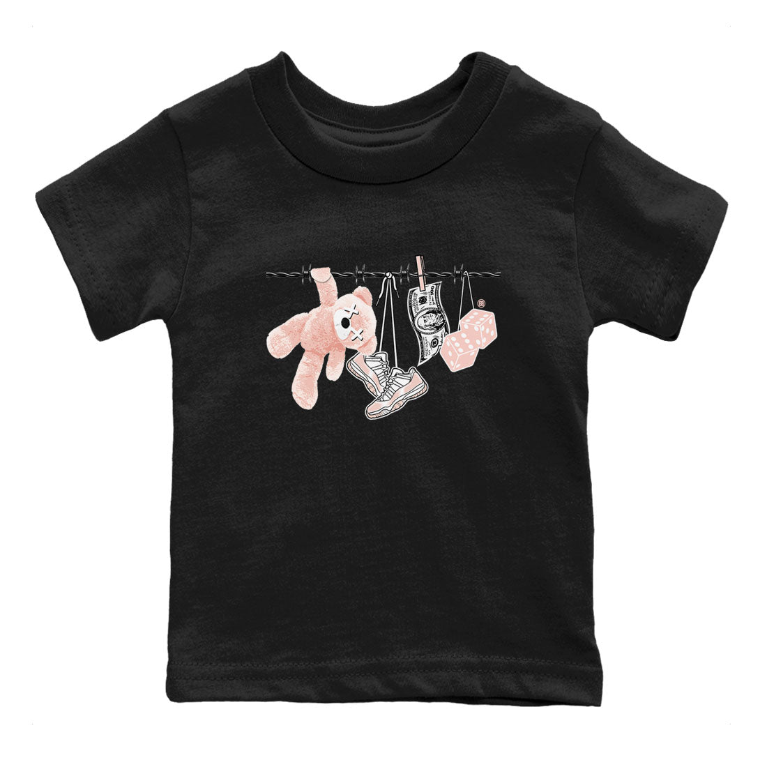 11s Legend Pink shirts to match jordans Clothesline sneaker match tees Air Jordan 11 Legend Pink Drip Gear Zone streetwear brand Baby and Youth Black 2 cotton tee