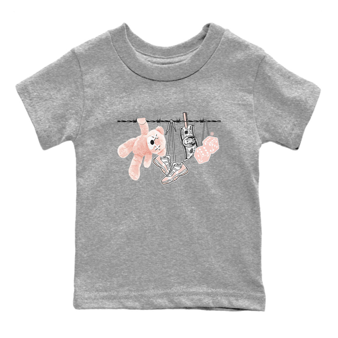 11s Legend Pink shirts to match jordans Clothesline sneaker match tees Air Jordan 11 Legend Pink Drip Gear Zone streetwear brand Baby and Youth Heather Grey 2 cotton tee