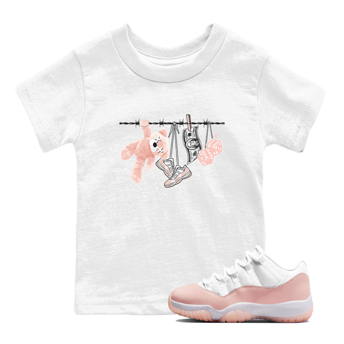 11s Legend Pink shirts to match jordans Clothesline sneaker match tees Air Jordan 11 Legend Pink Drip Gear Zone streetwear brand Baby and Youth White 1 cotton tee