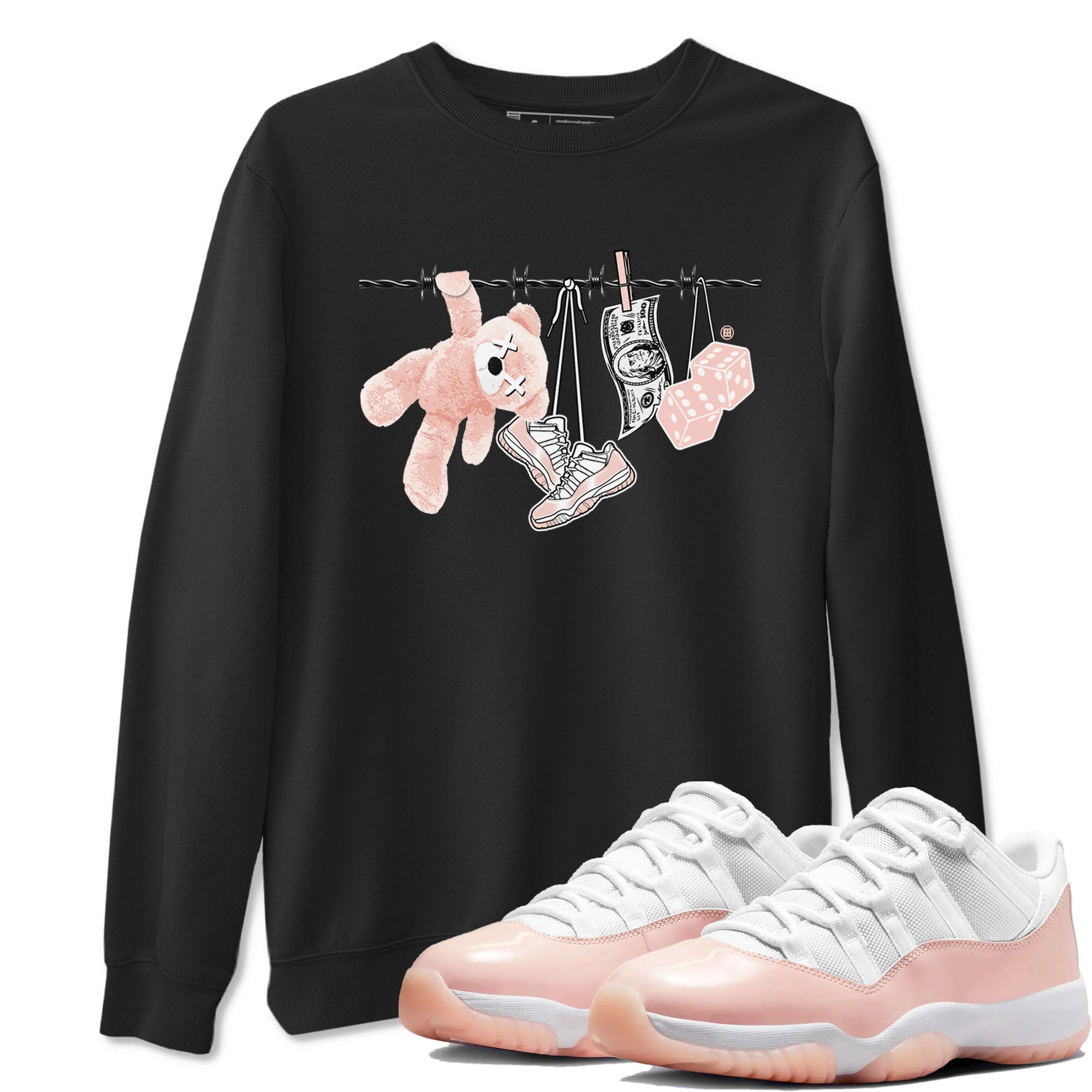 11s Legend Pink shirts to match jordans Clothesline sneaker match tees Air Jordan 11 Legend Pink Drip Gear Zone streetwear brand Black 1 unisex cotton tee