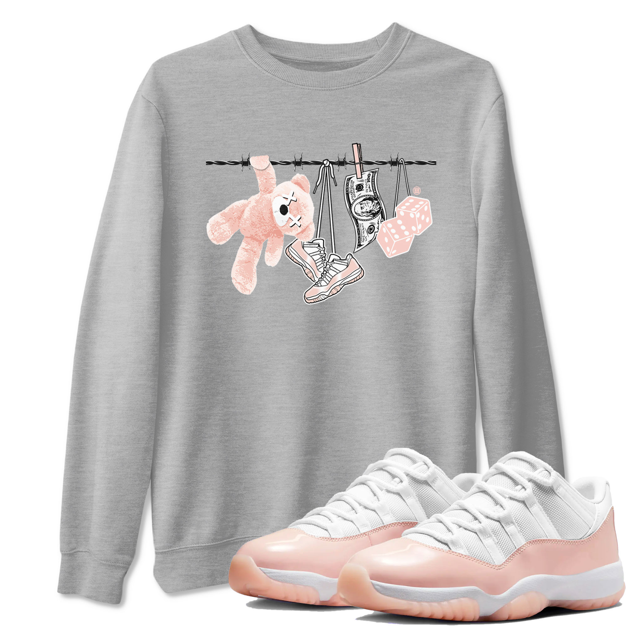 11s Legend Pink shirts to match jordans Clothesline sneaker match tees Air Jordan 11 Legend Pink Drip Gear Zone streetwear brand Heather Grey 1 unisex cotton tee