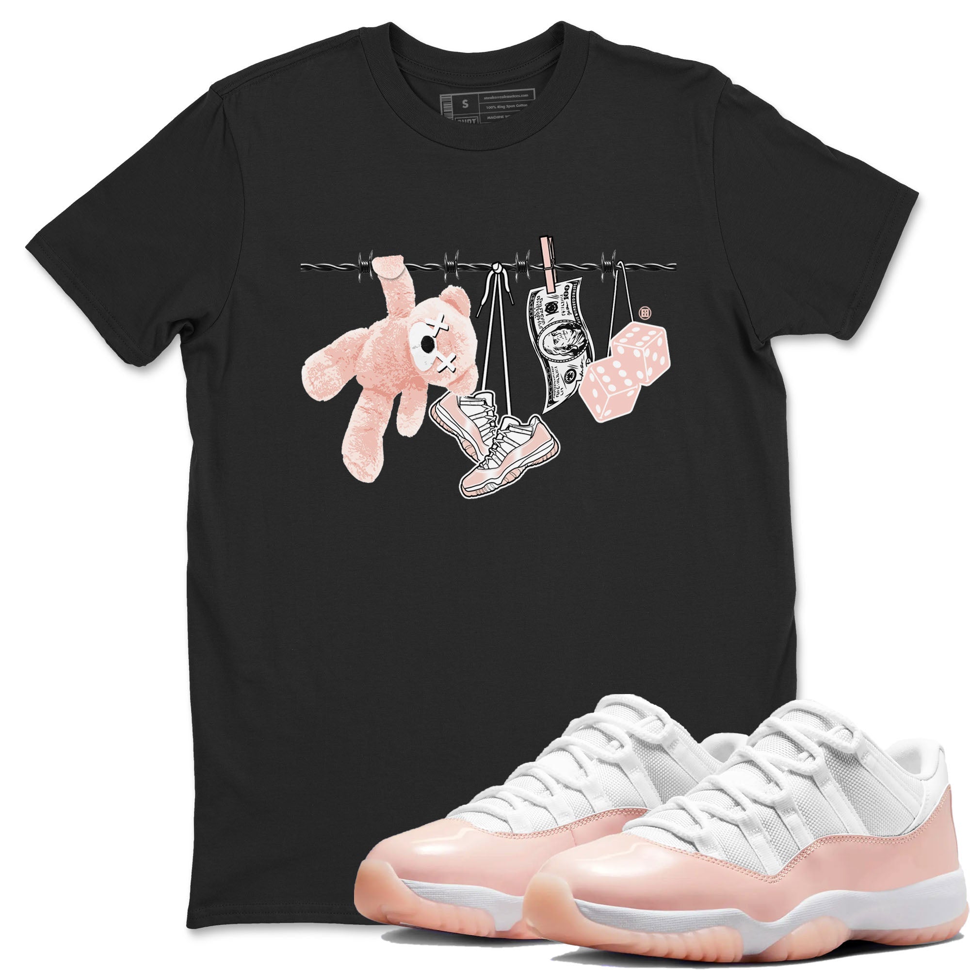 11s Legend Pink shirts to match jordans Clothesline sneaker match tees Air Jordan 11 Legend Pink Drip Gear Zone streetwear brand Black 1 unisex cotton tee