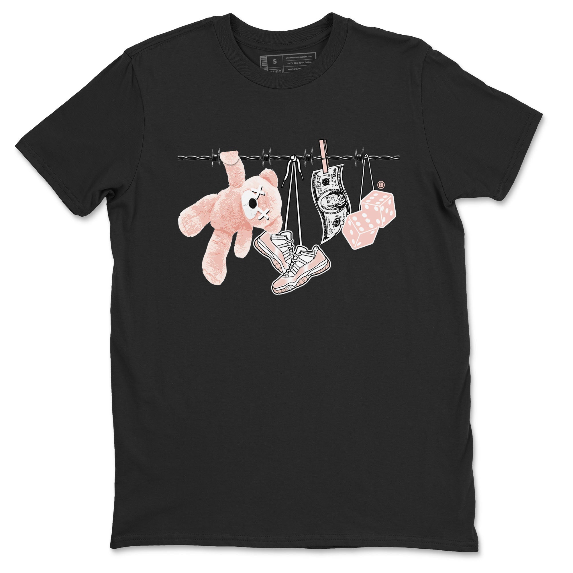 11s Legend Pink shirts to match jordans Clothesline sneaker match tees Air Jordan 11 Legend Pink Drip Gear Zone streetwear brand Black 2 unisex cotton tee