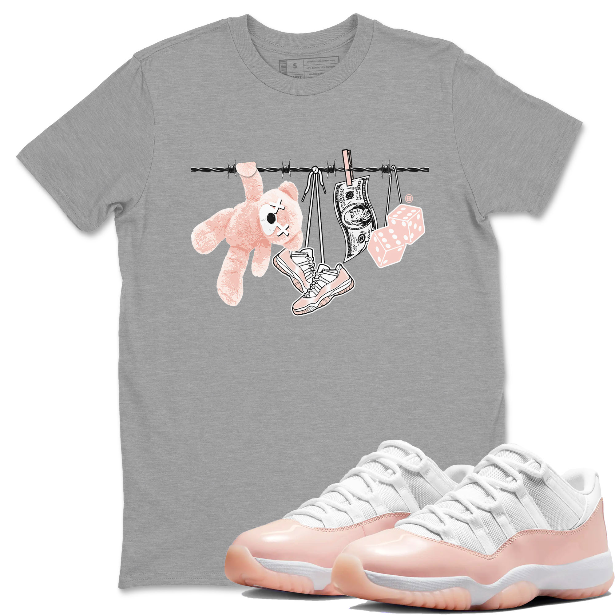 11s Legend Pink shirts to match jordans Clothesline sneaker match tees Air Jordan 11 Legend Pink Drip Gear Zone streetwear brand Heather Grey 1 unisex cotton tee