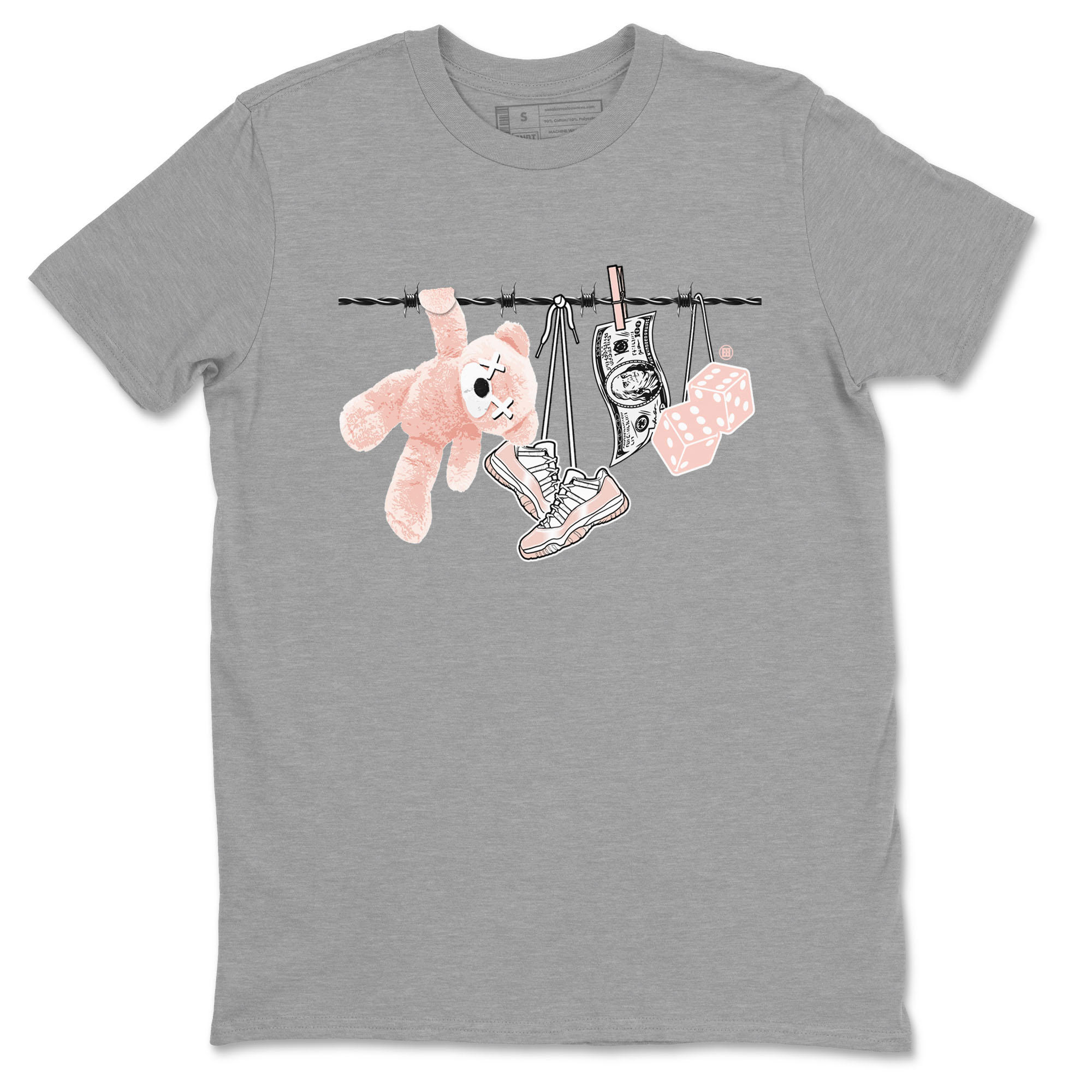 11s Legend Pink shirts to match jordans Clothesline sneaker match tees Air Jordan 11 Legend Pink Drip Gear Zone streetwear brand Heather Grey 2 unisex cotton tee