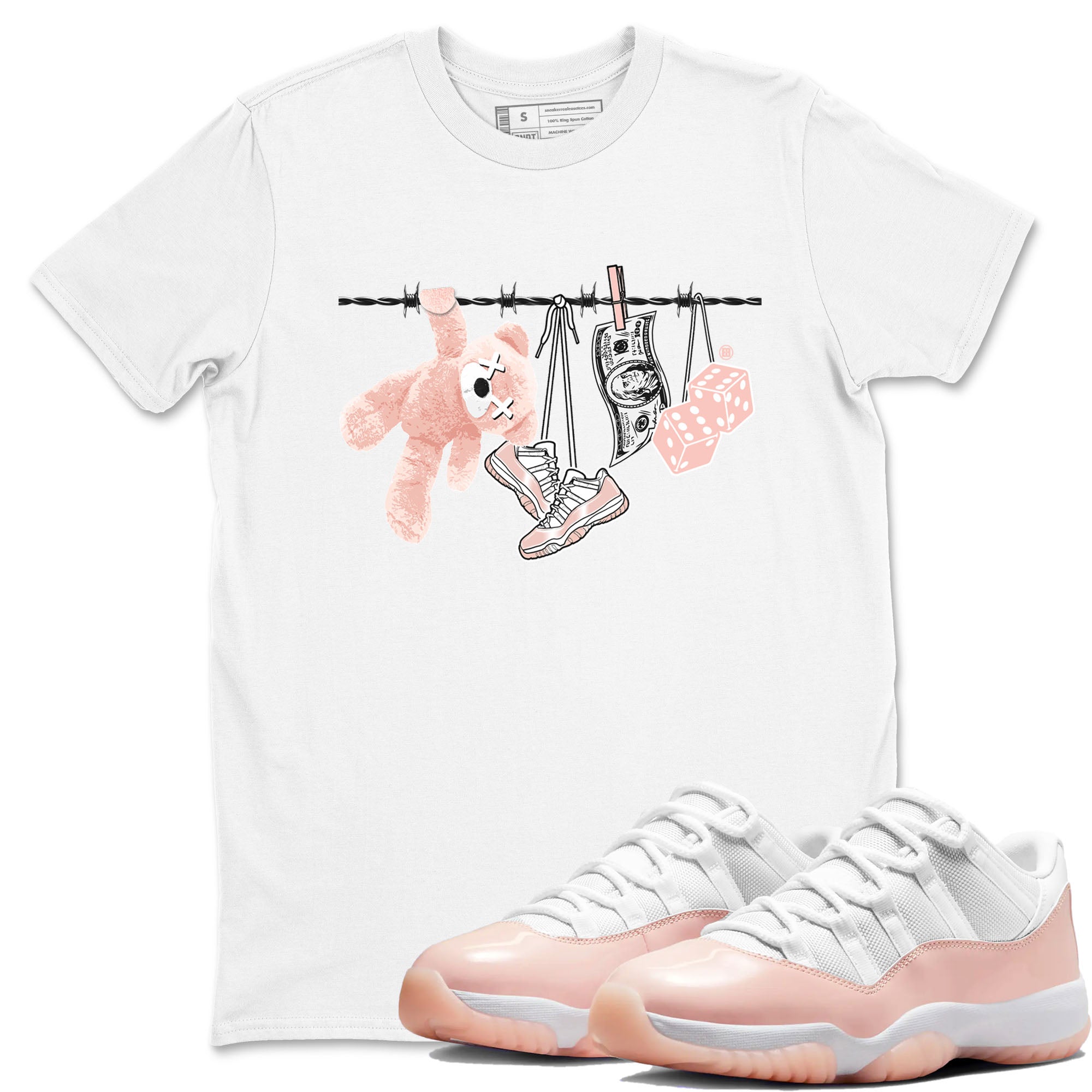 11s Legend Pink shirts to match jordans Clothesline sneaker match tees Air Jordan 11 Legend Pink Drip Gear Zone streetwear brand White 1 unisex cotton tee