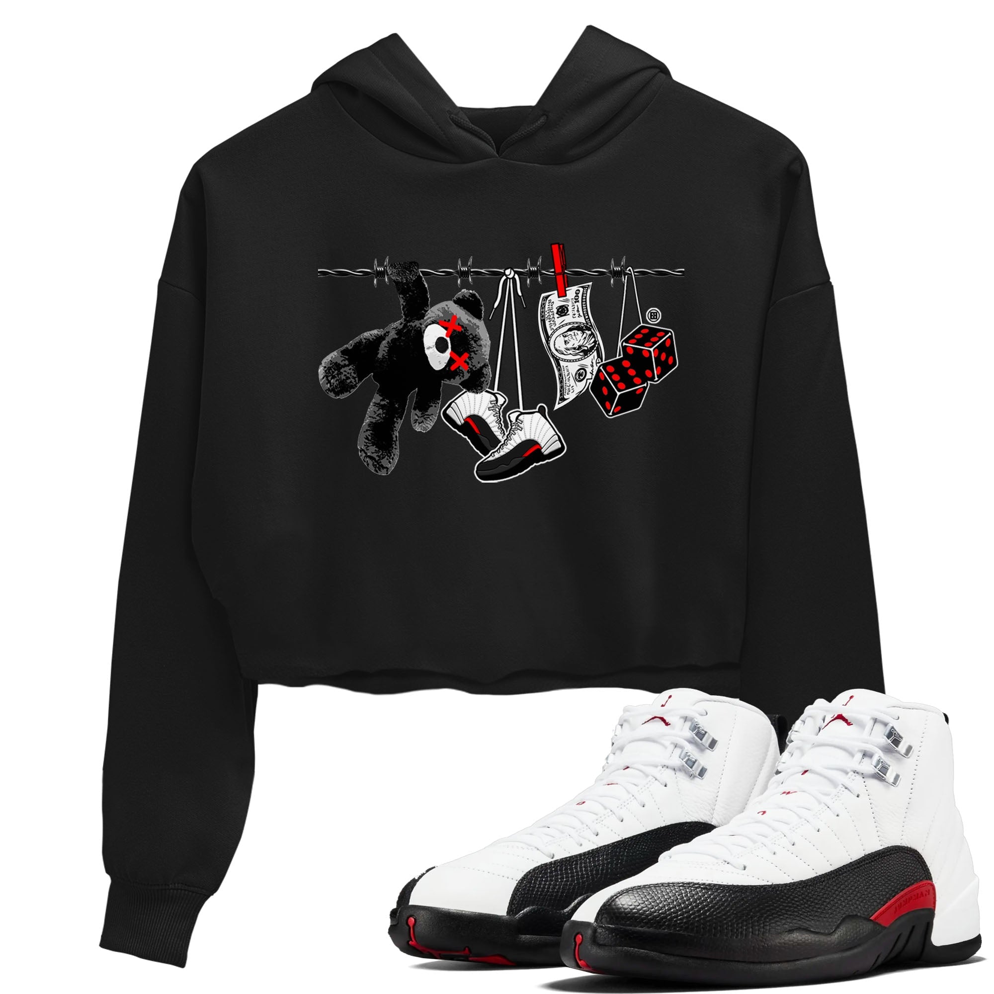 12s Taxi Flip shirt to match jordans Clothesline sneaker tees Air Jordan 12 Taxi Flip Drip Gear Zone Black 1 crop length shirt
