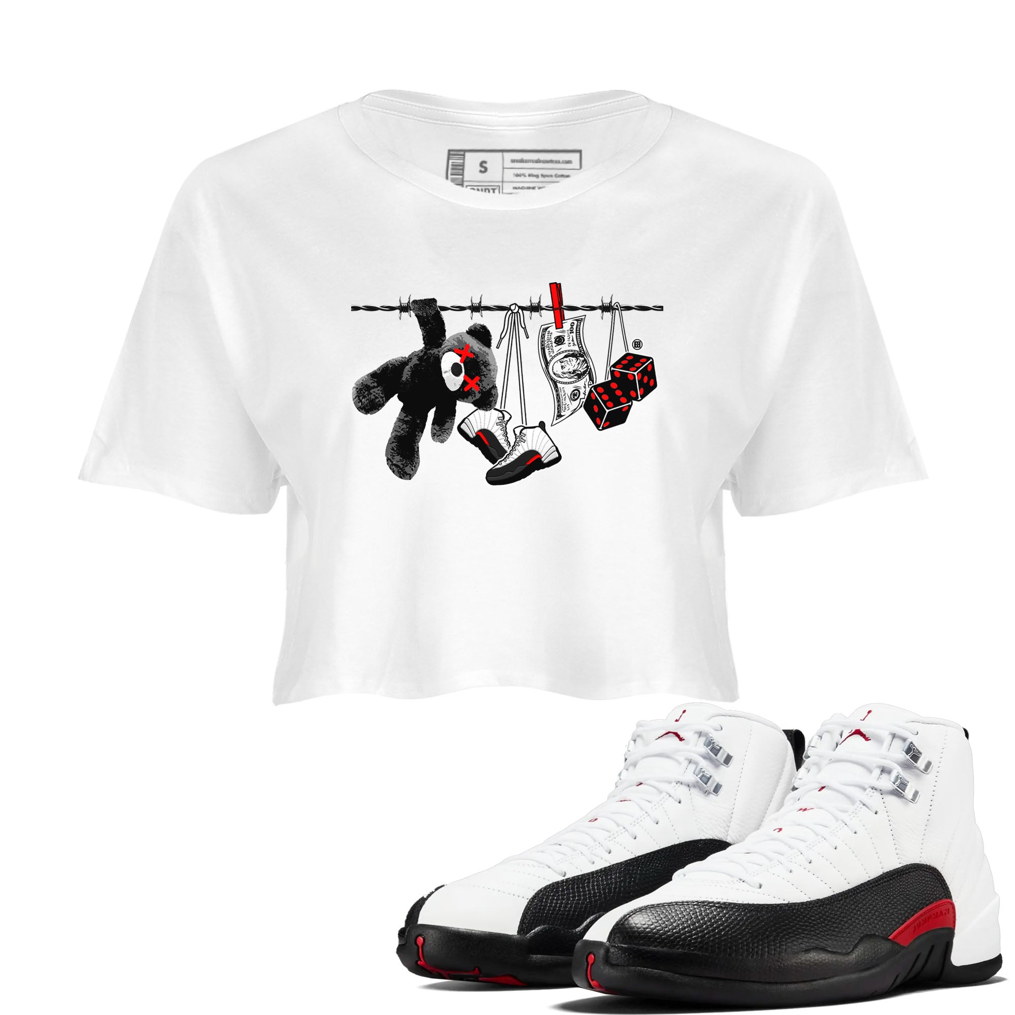 12s Taxi Flip shirt to match jordans Clothesline sneaker tees Air Jordan 12 Taxi Flip Drip Gear Zone White 1 crop length shirt