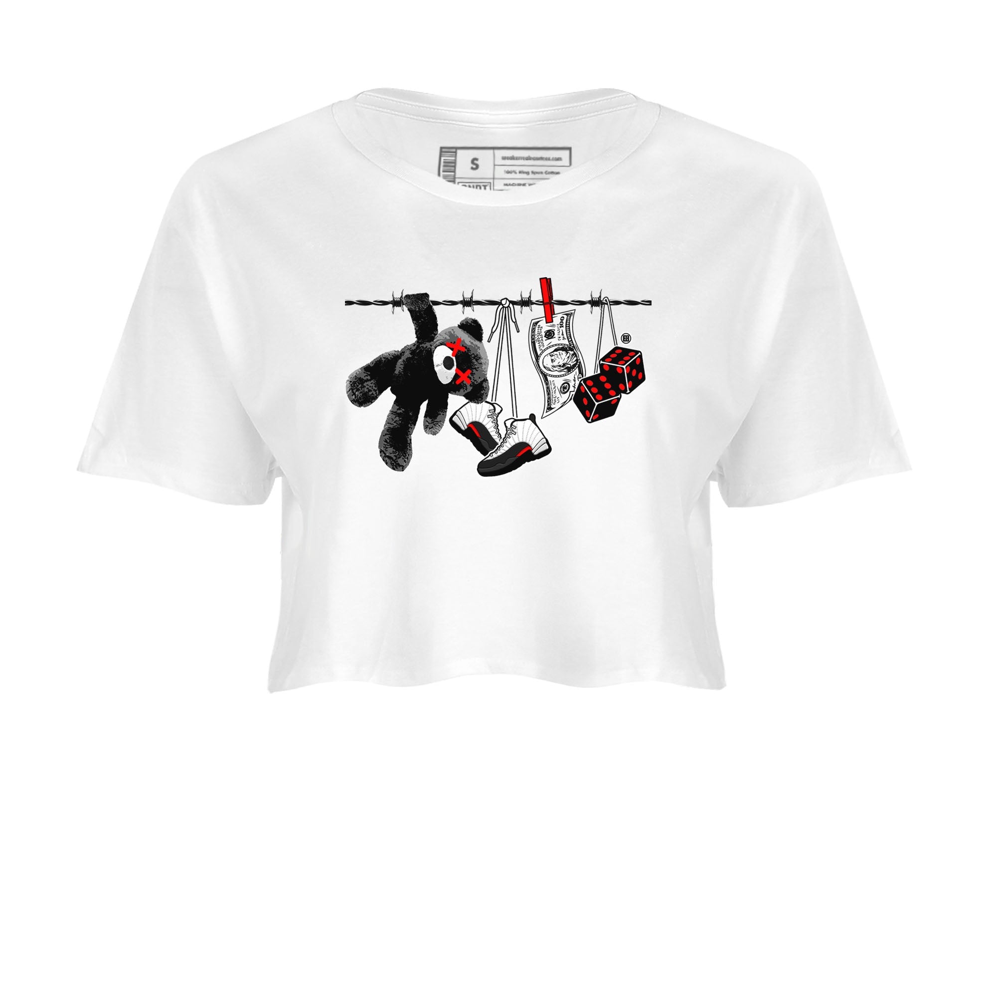 12s Taxi Flip shirt to match jordans Clothesline sneaker tees Air Jordan 12 Taxi Flip Drip Gear Zone White 2 crop length shirt