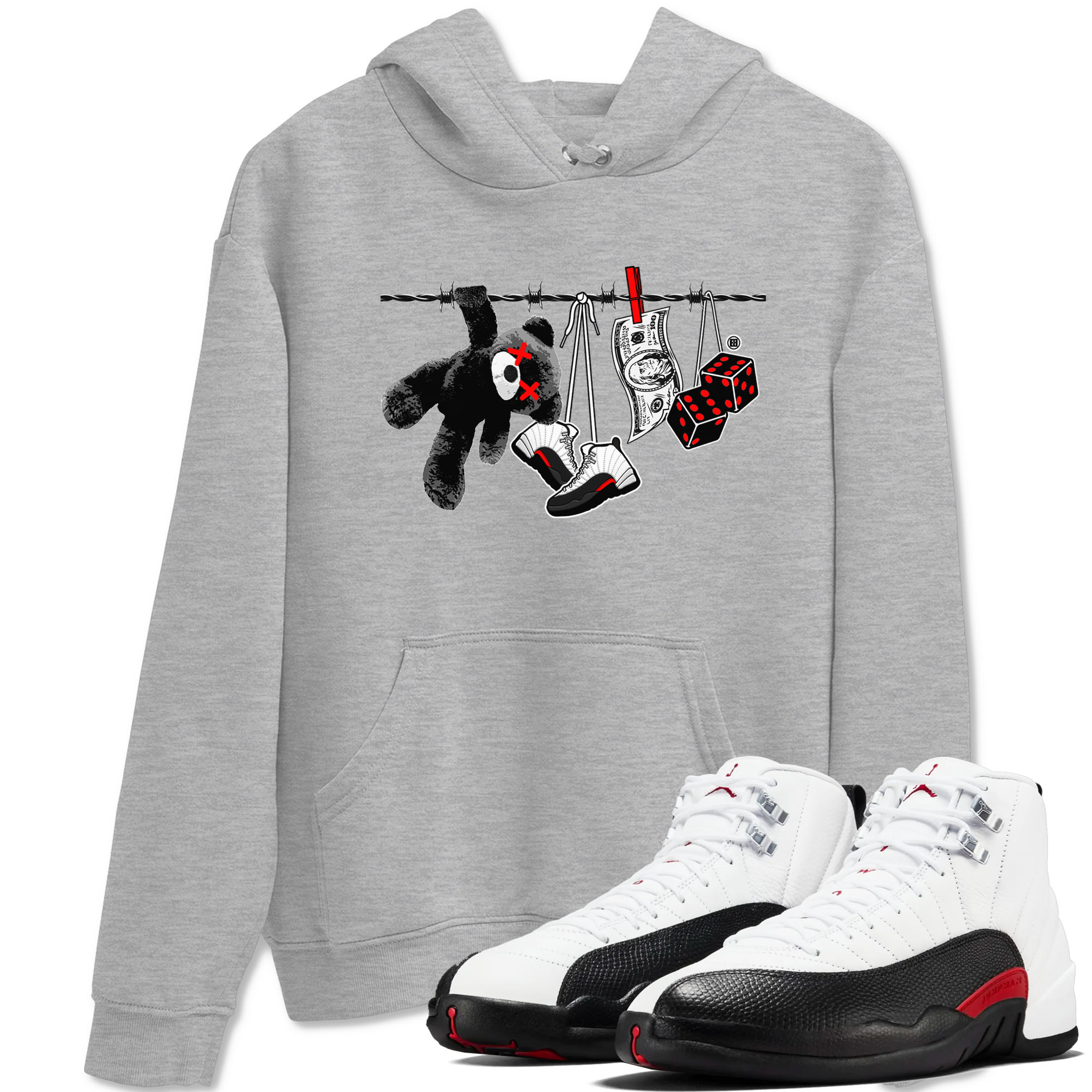 12s Taxi Flip shirt to match jordans Clothesline sneaker tees Air Jordan 12 Taxi Flip Drip Gear Zone unisex cotton Heather Grey 1 crew neck shirt