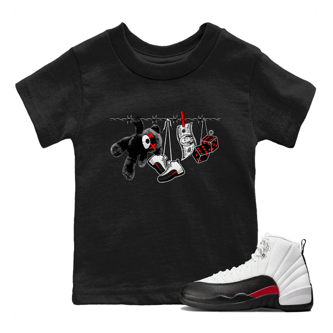 12s Taxi Flip shirt to match jordans Clothesline sneaker tees Air Jordan 12 Taxi Flip Drip Gear Zone baby toddler Black 1 cotton Shirt