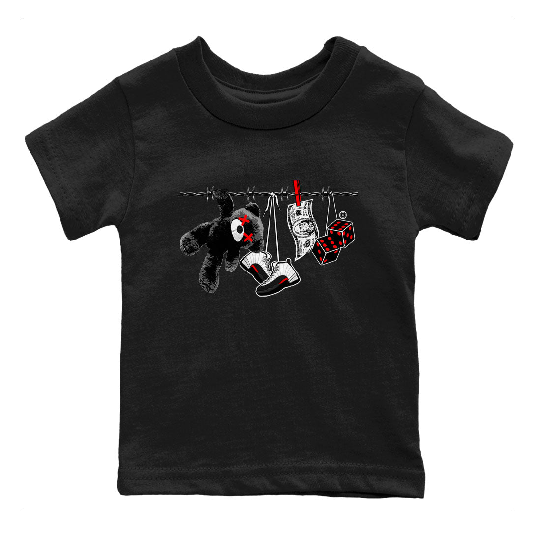 12s Taxi Flip shirt to match jordans Clothesline sneaker tees Air Jordan 12 Taxi Flip Drip Gear Zone baby toddler Black 2 cotton Shirt