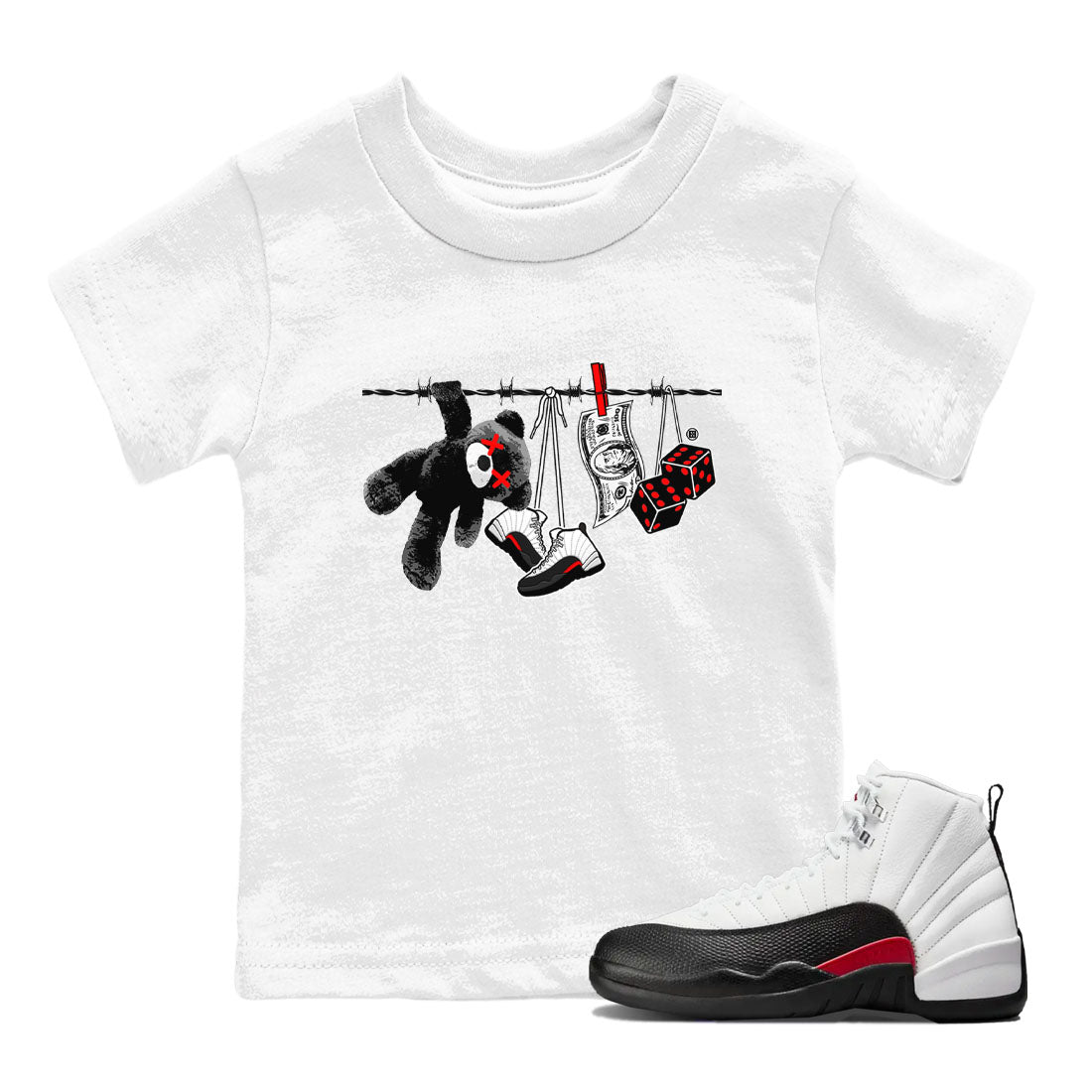 12s Taxi Flip shirt to match jordans Clothesline sneaker tees Air Jordan 12 Taxi Flip Drip Gear Zone baby toddler White 1 cotton Shirt