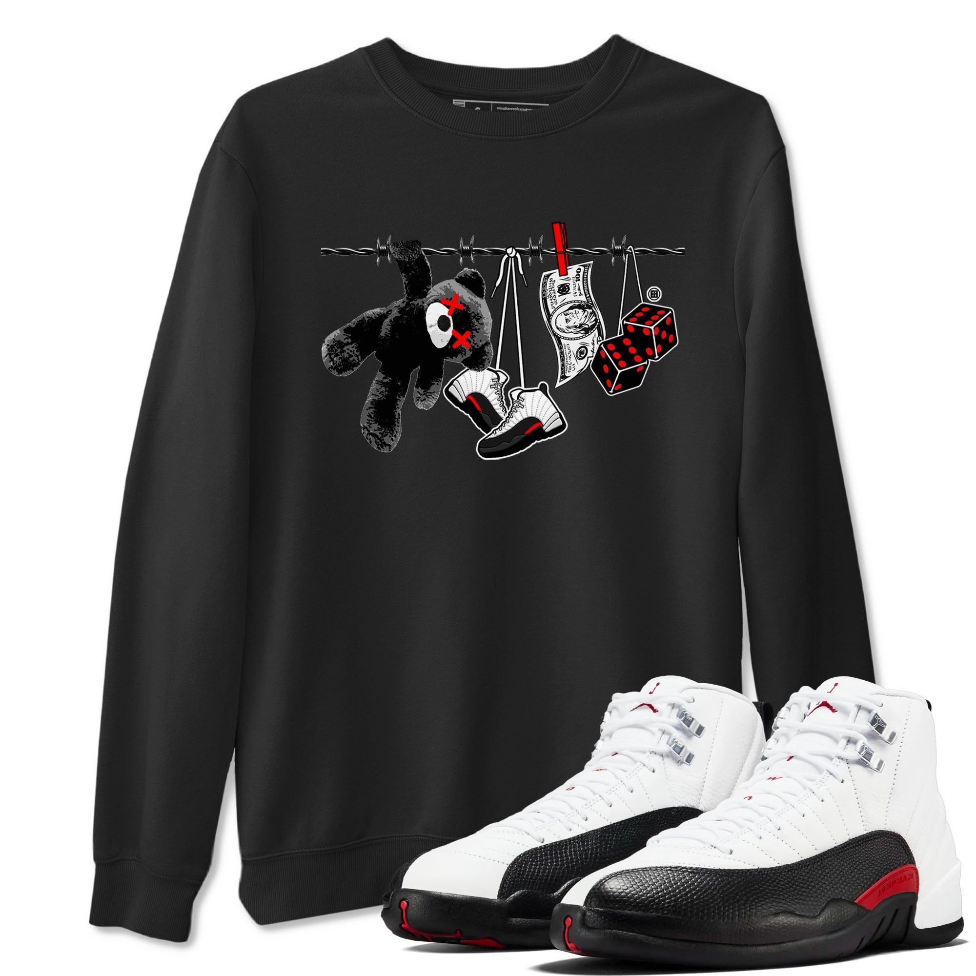 12s Taxi Flip shirt to match jordans Clothesline sneaker tees Air Jordan 12 Taxi Flip Drip Gear Zone unisex cotton Black 1 crew neck shirt