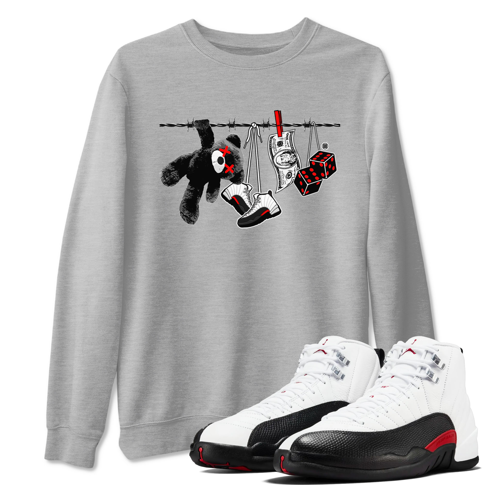 12s Taxi Flip shirt to match jordans Clothesline sneaker tees Air Jordan 12 Taxi Flip Drip Gear Zone unisex cotton Heather Grey 1 crew neck shirt
